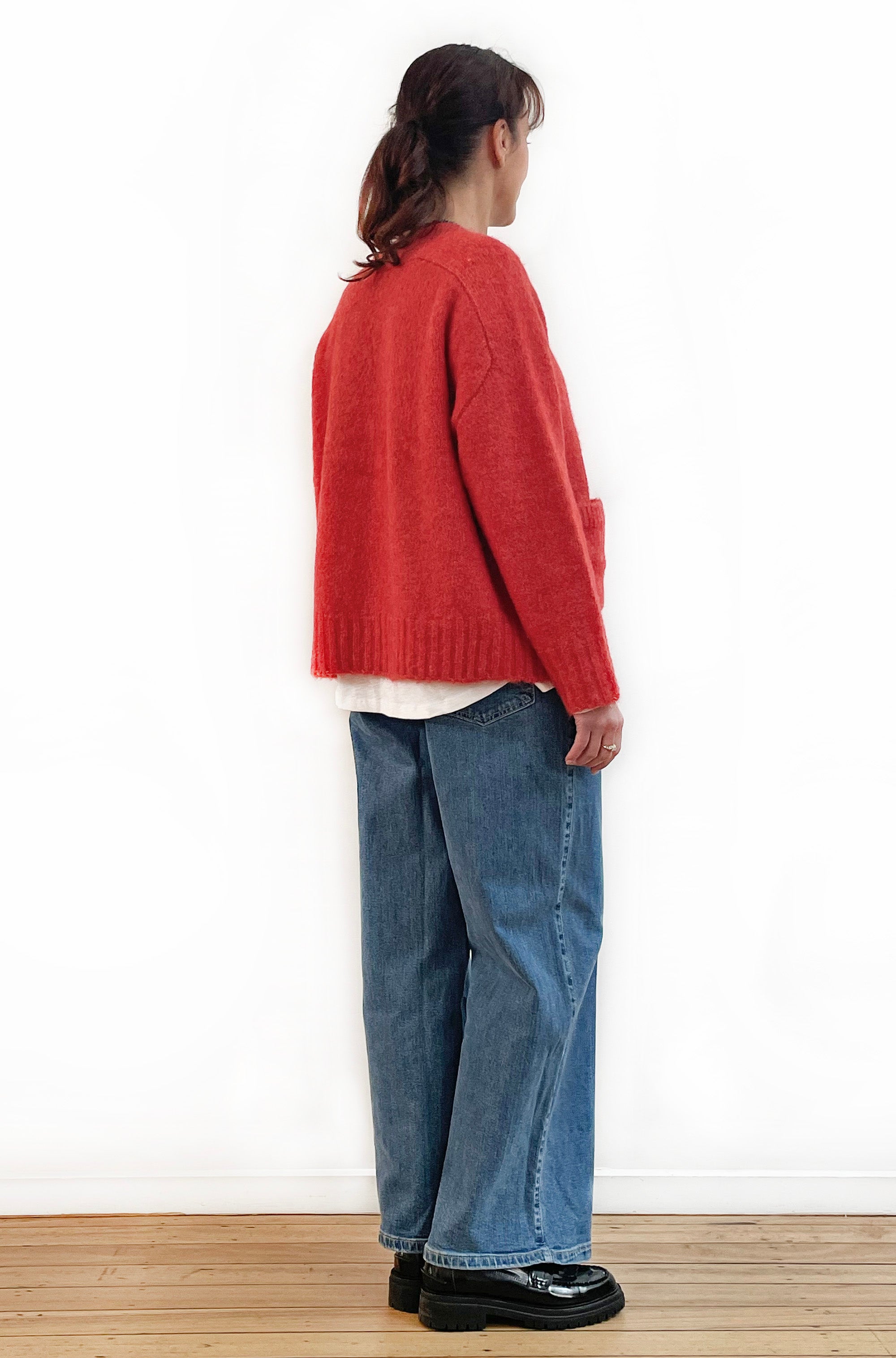 ALPACA/WOOL BLEND CROPPED CARDIGAN TOMATO RED