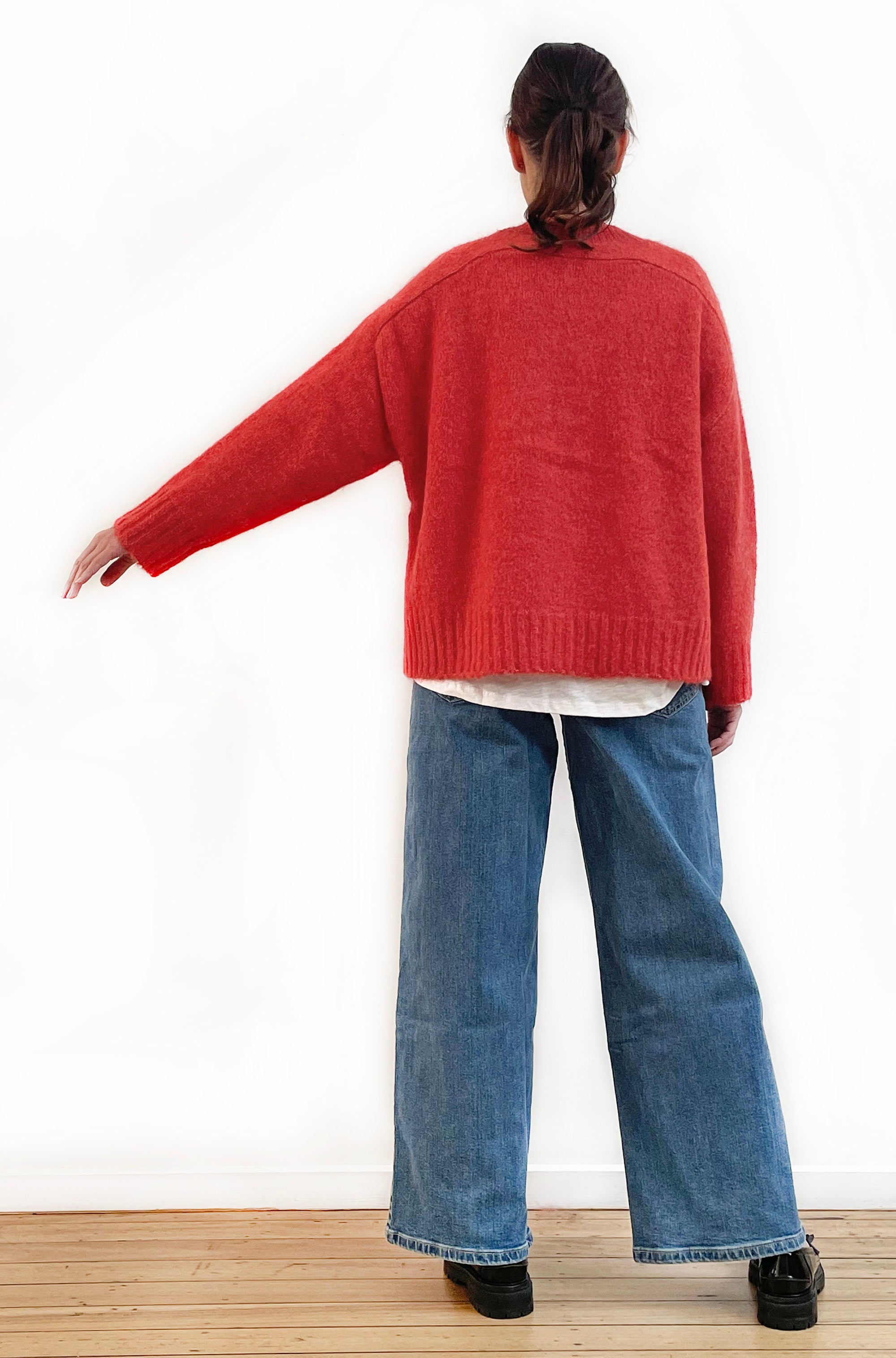 ALPACA/WOOL BLEND CROPPED CARDIGAN TOMATO RED