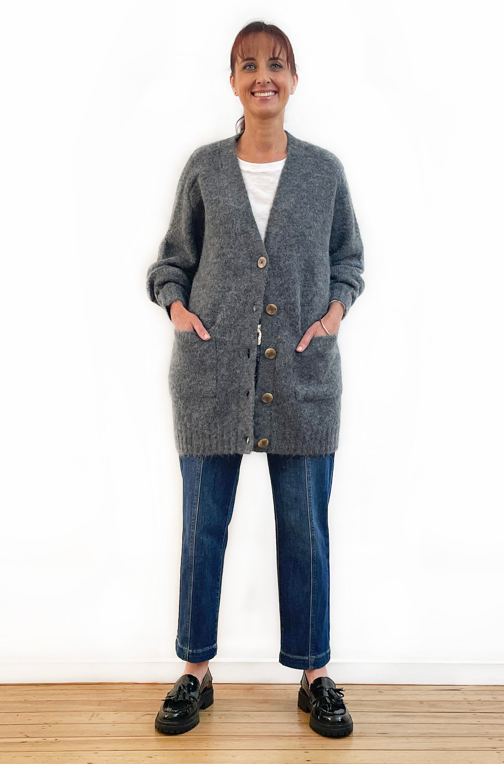 ALPACA/WOOL BLEND OVERSIZED CARDI CHARCOAL