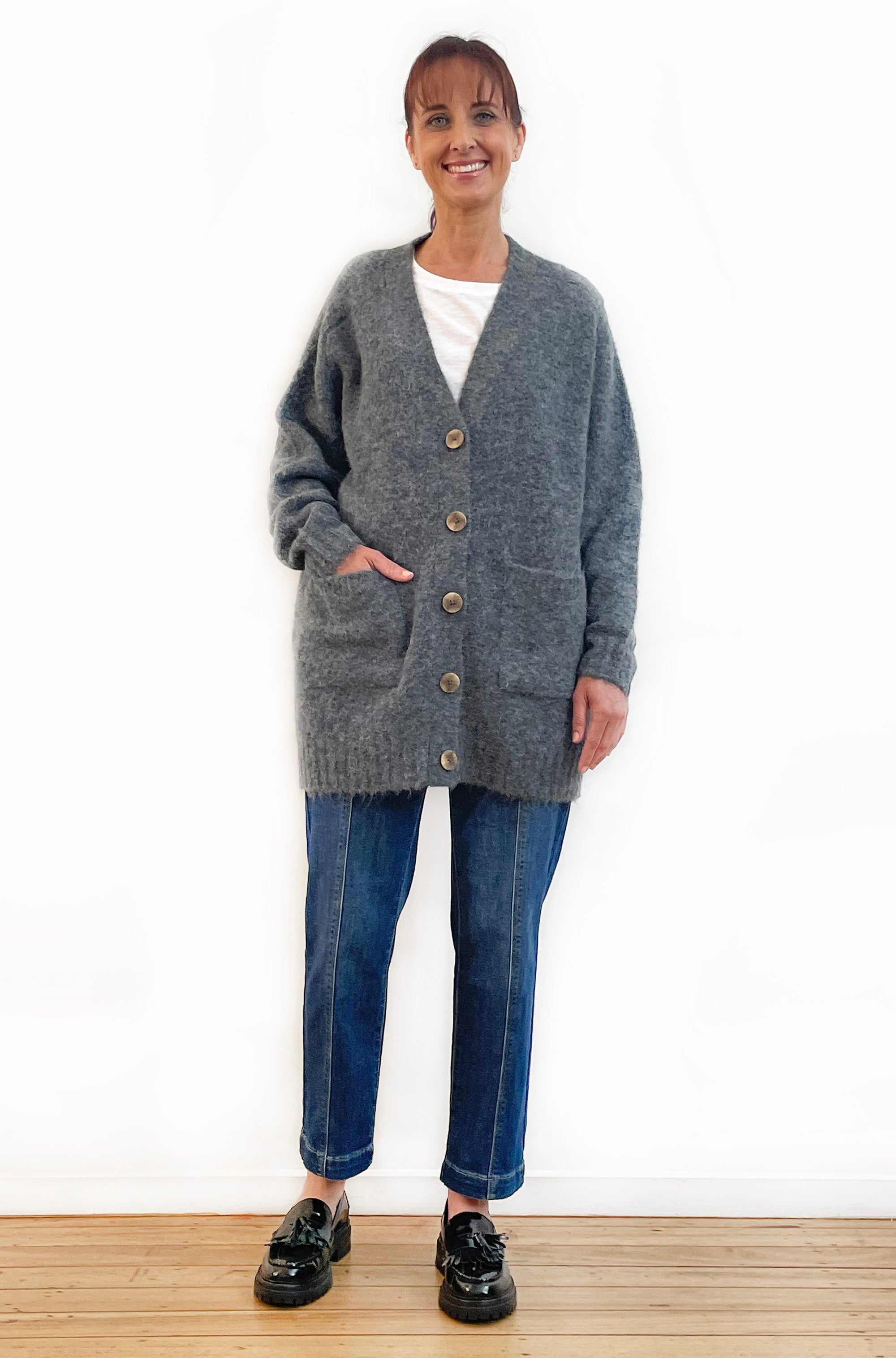 ALPACA/WOOL BLEND OVERSIZED CARDI CHARCOAL
