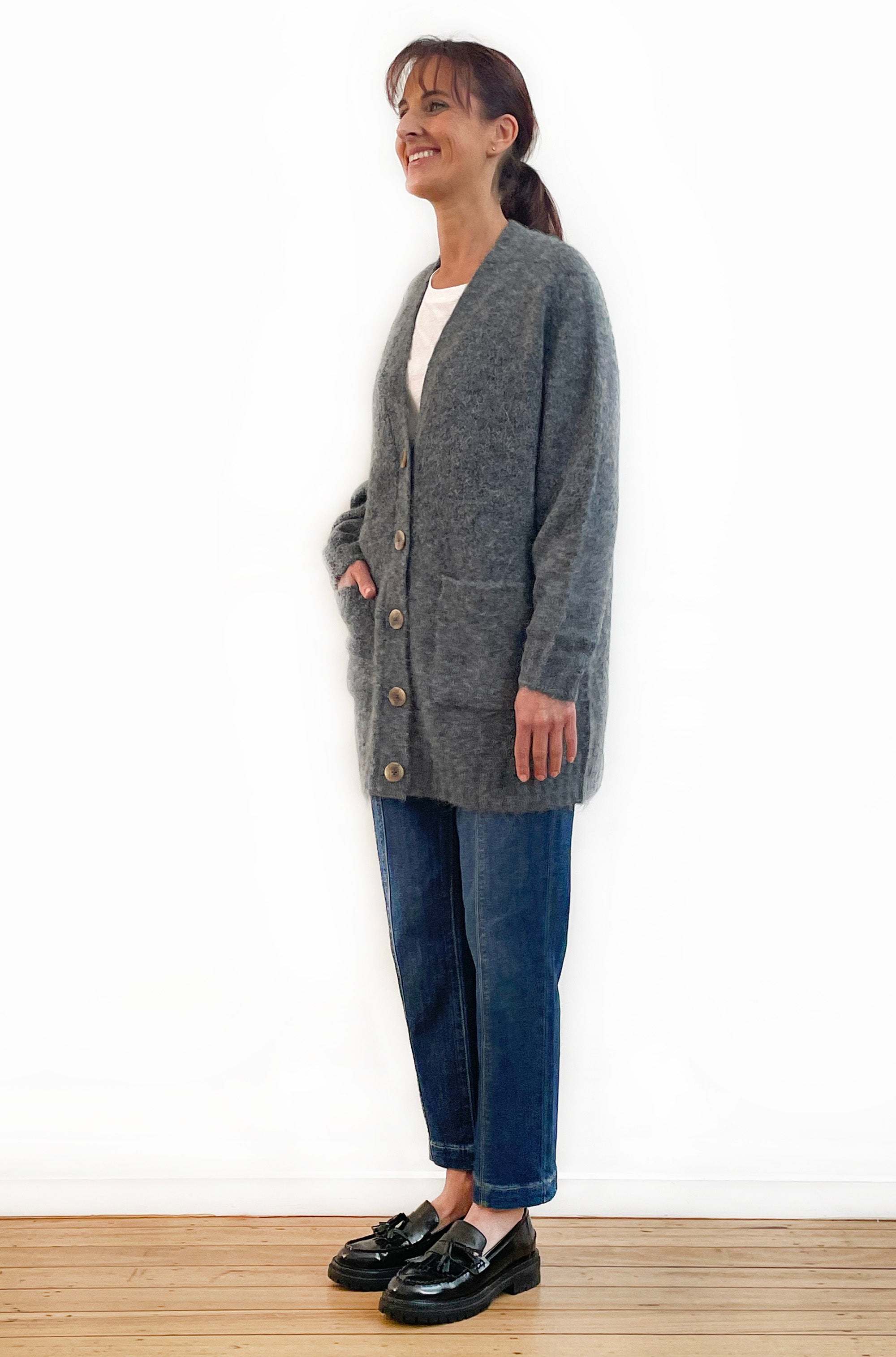 ALPACA/WOOL BLEND OVERSIZED CARDI CHARCOAL