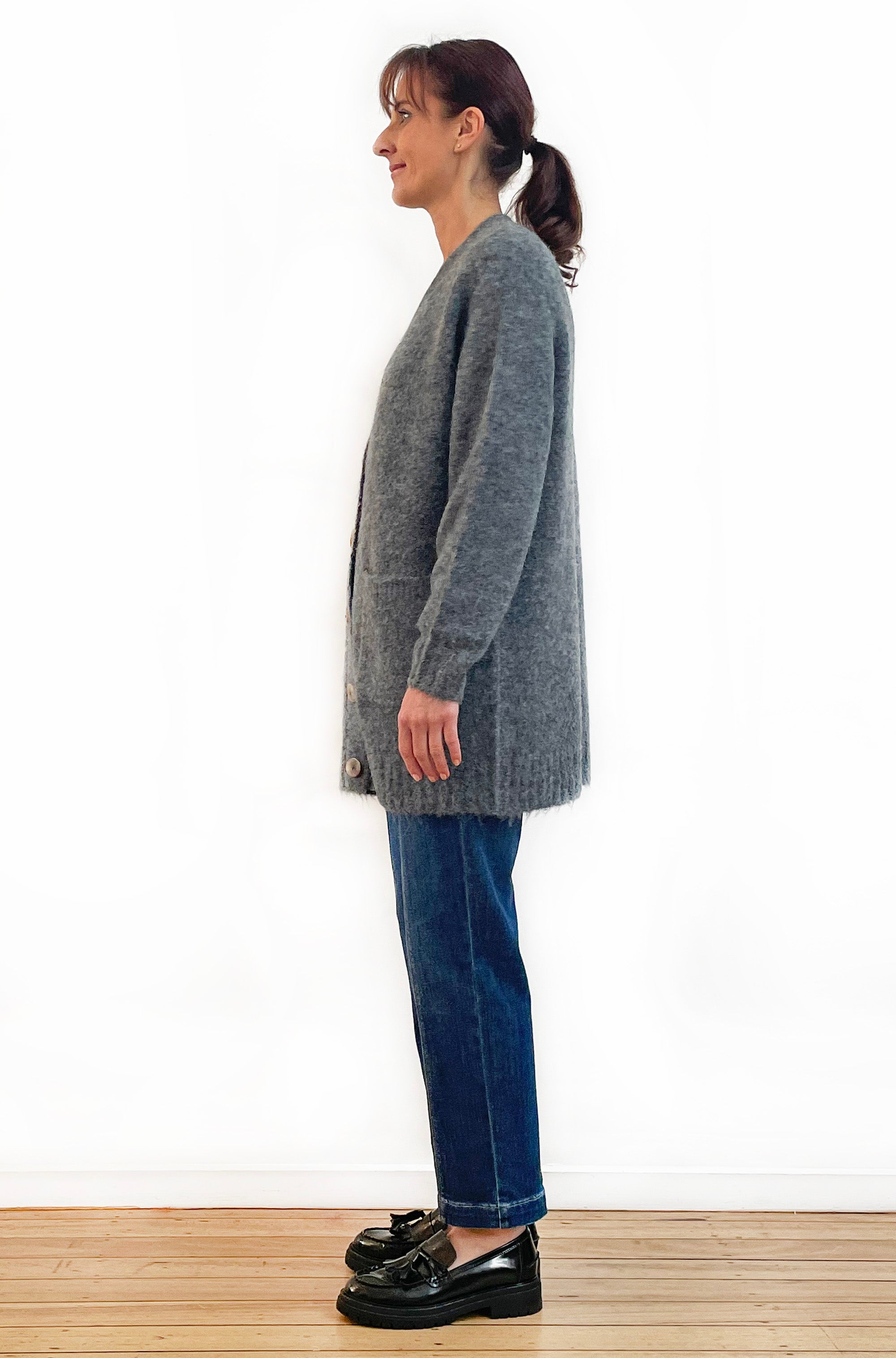 ALPACA/WOOL BLEND OVERSIZED CARDI CHARCOAL
