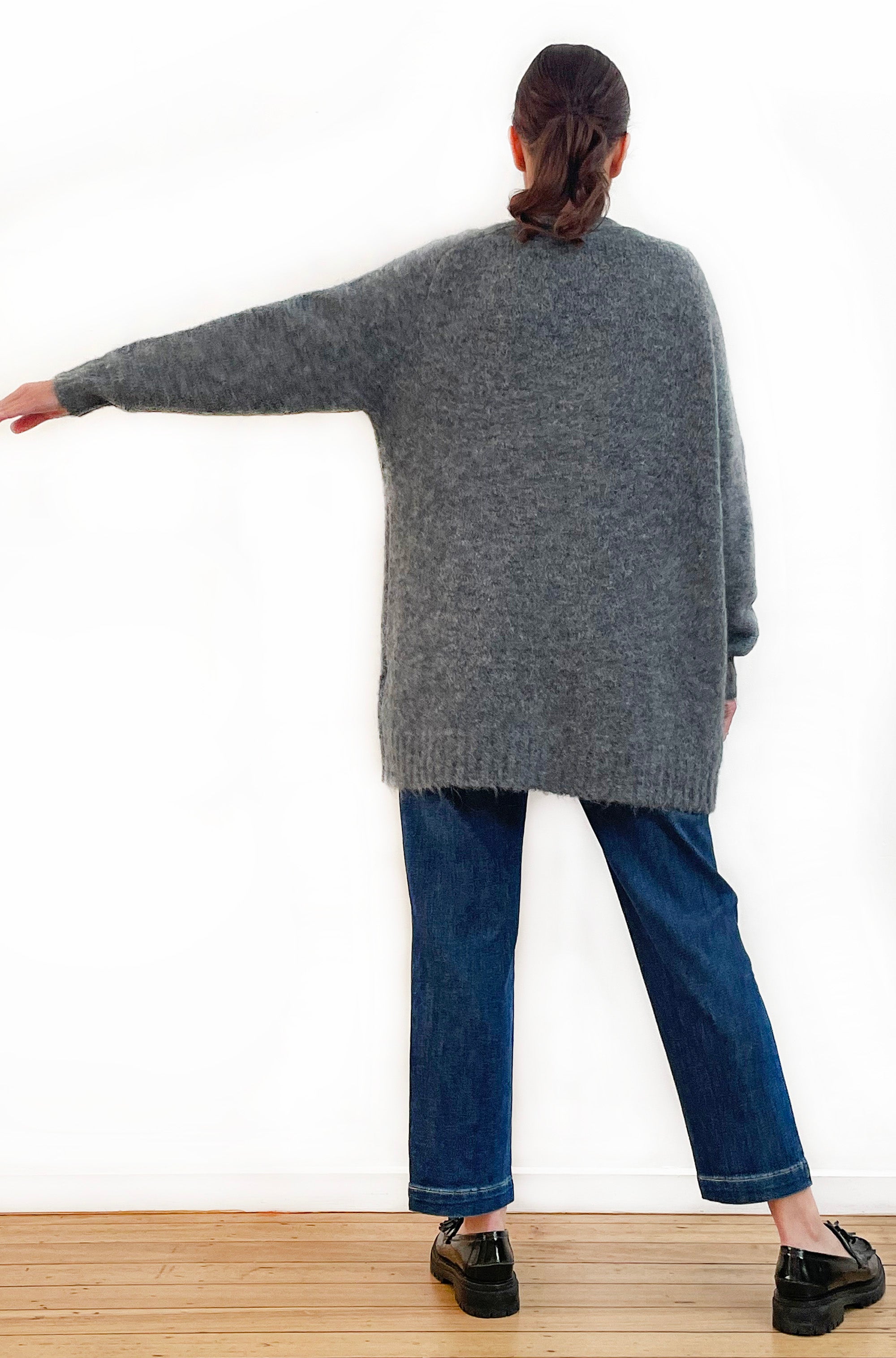 ALPACA/WOOL BLEND OVERSIZED CARDI CHARCOAL