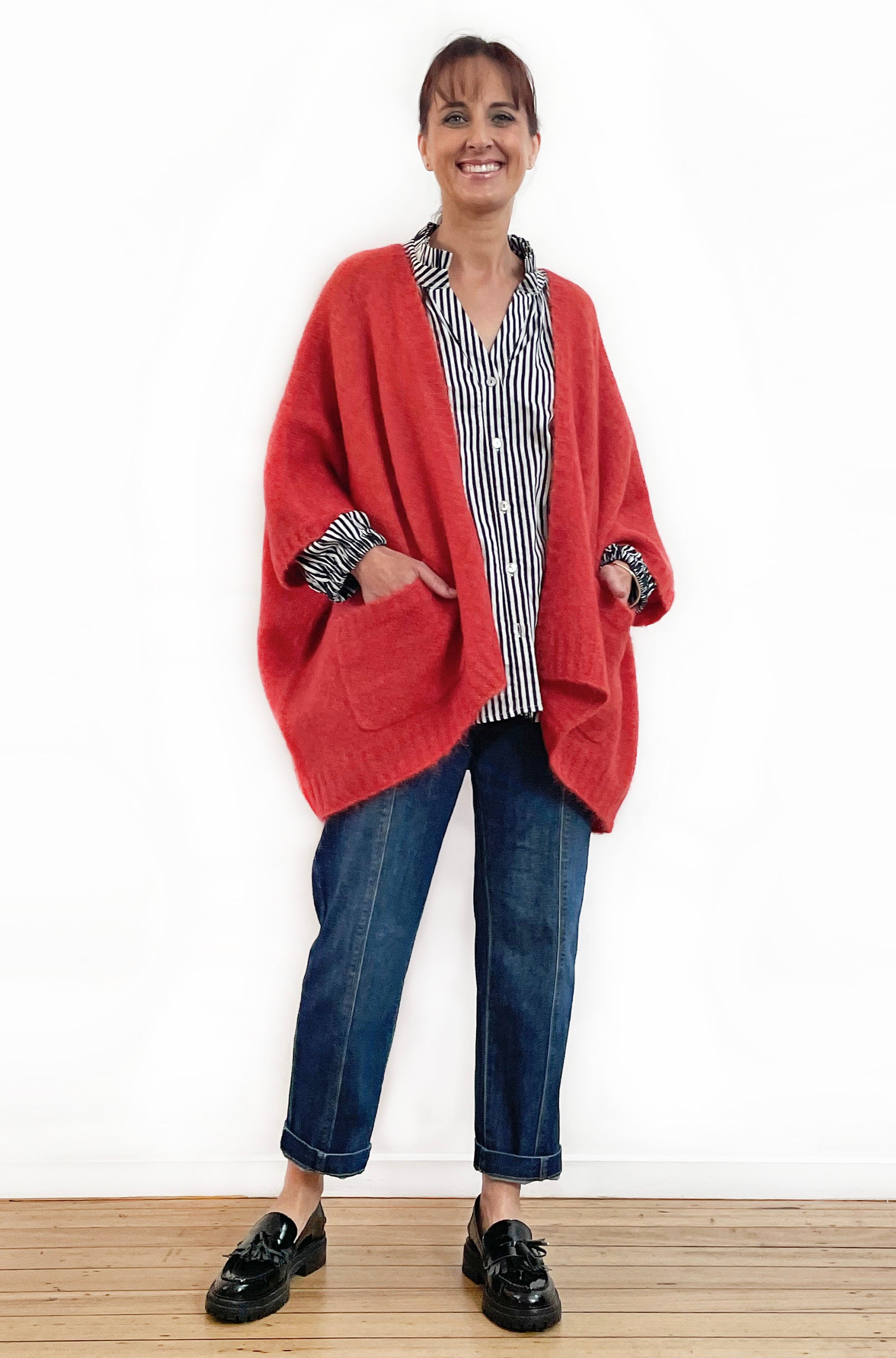 ALPACA WOOL BLEND SLEEVELESS OVERSIZED CARDI TOMATO RED