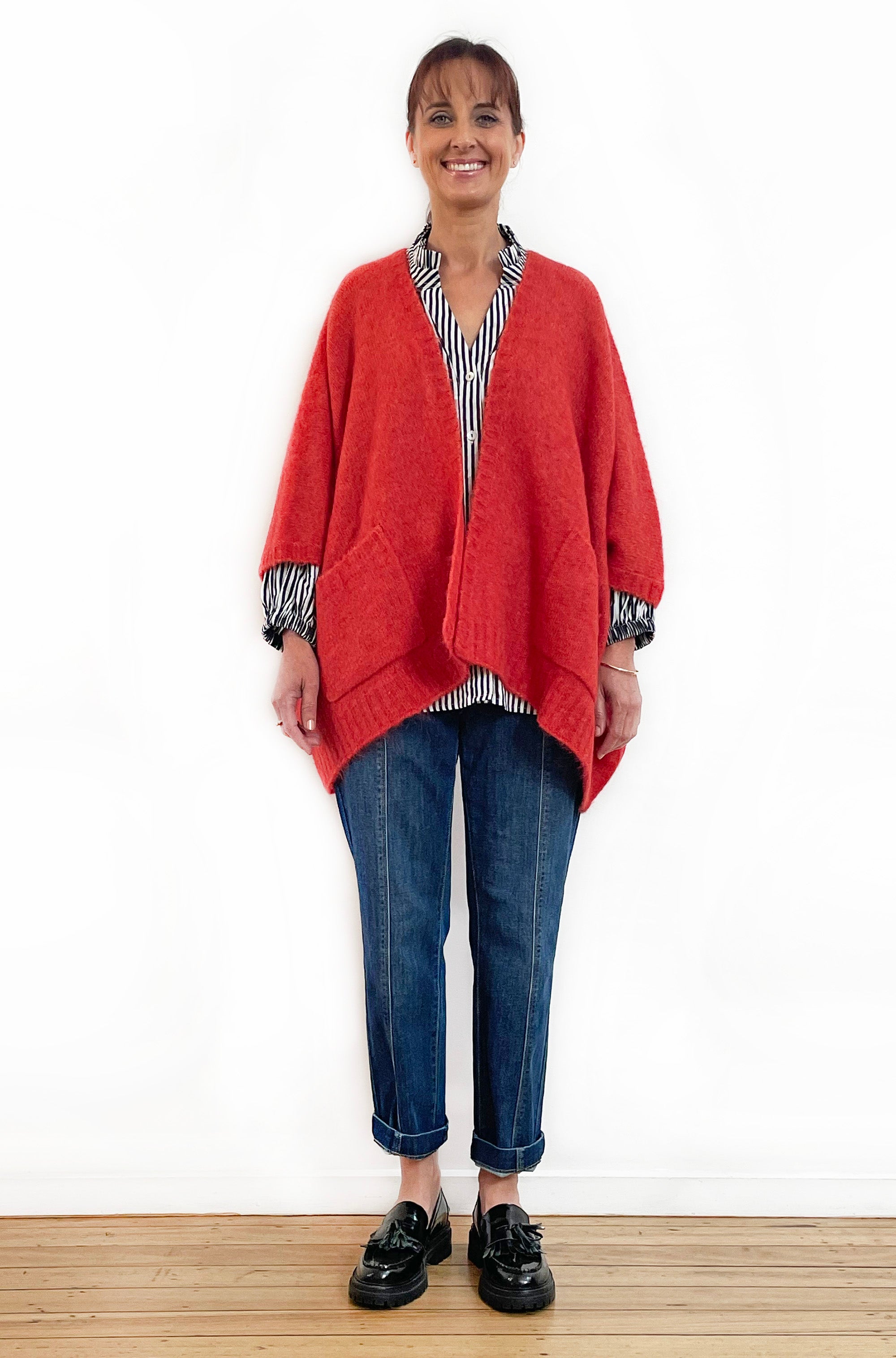 ALPACA WOOL BLEND SLEEVELESS OVERSIZED CARDI TOMATO RED