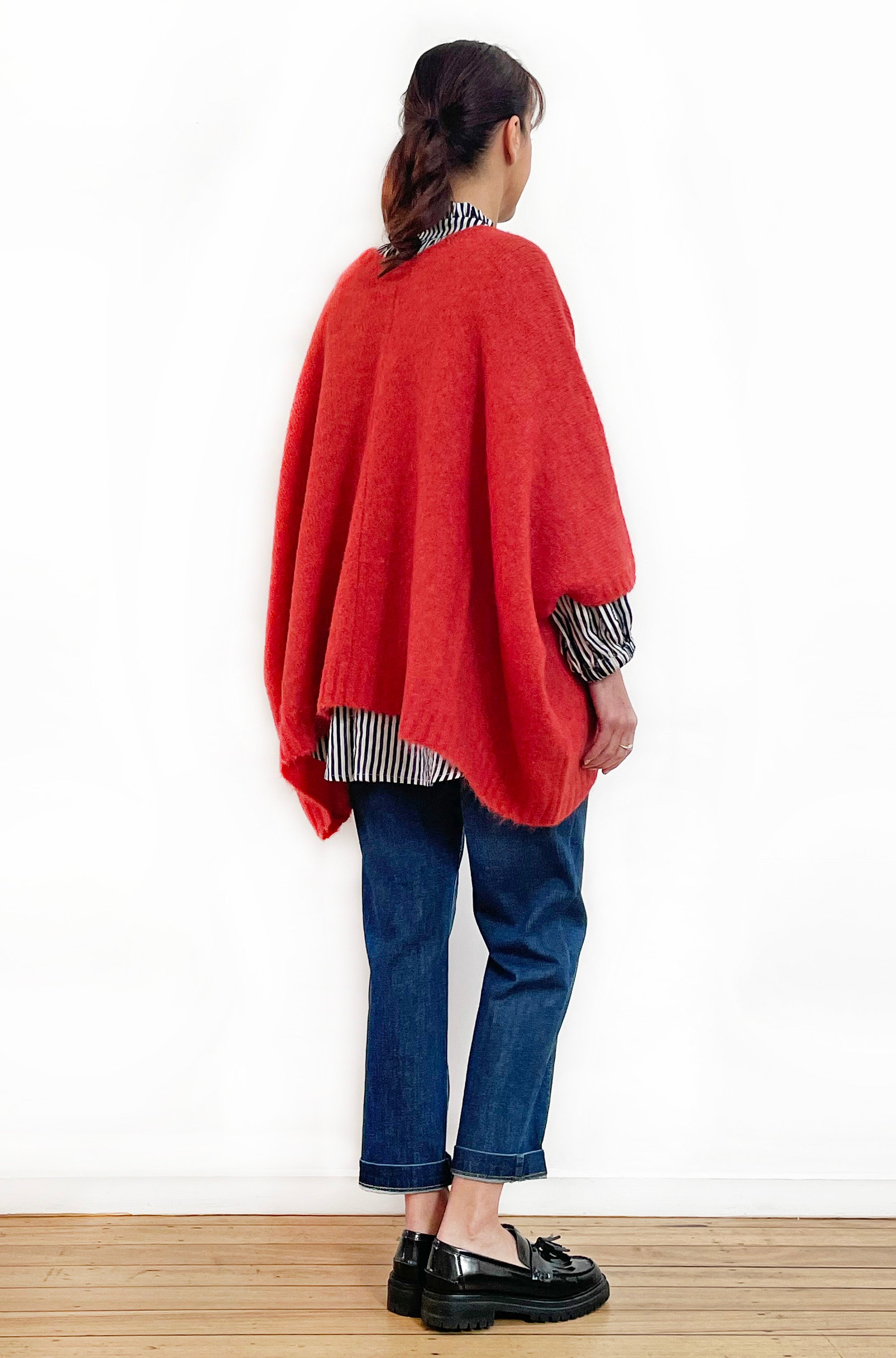 ALPACA WOOL BLEND SLEEVELESS OVERSIZED CARDI TOMATO RED