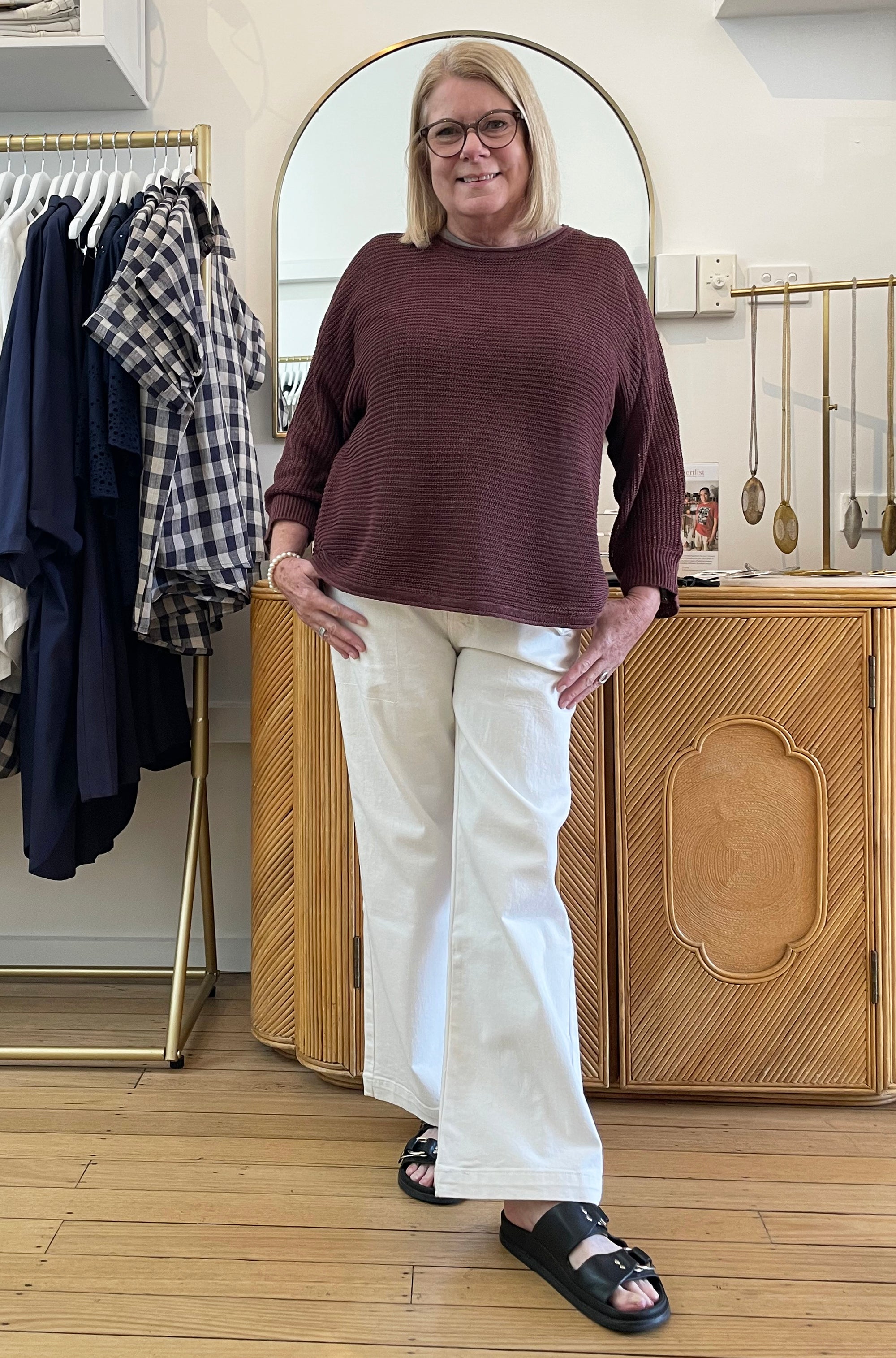 BRIDGE & LORD LINEN DOLMAN KNIT PULLOVER COFFEE