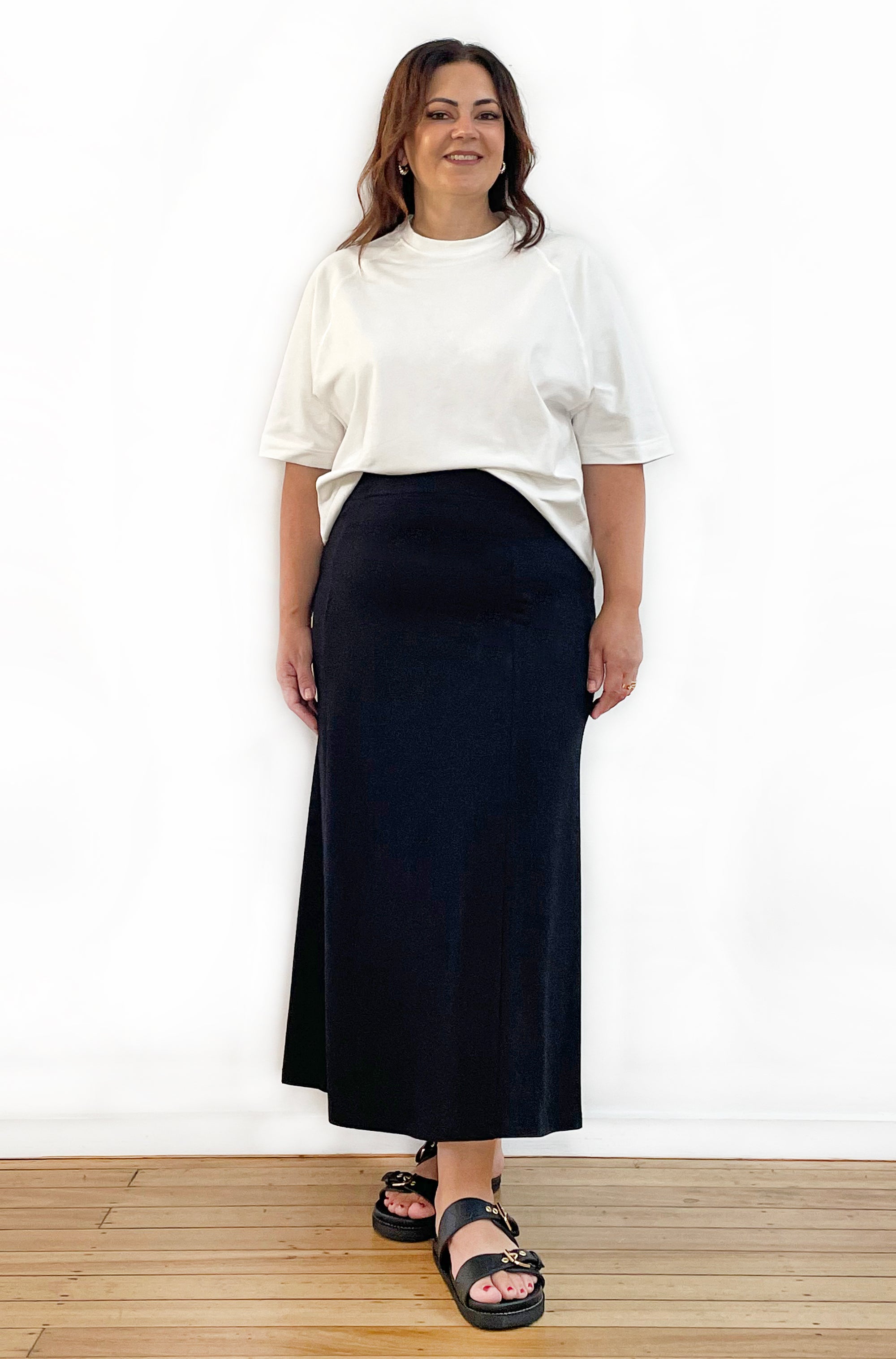 BAMBOO/ORGANIC COTTON MIDI SKIRT BLACK