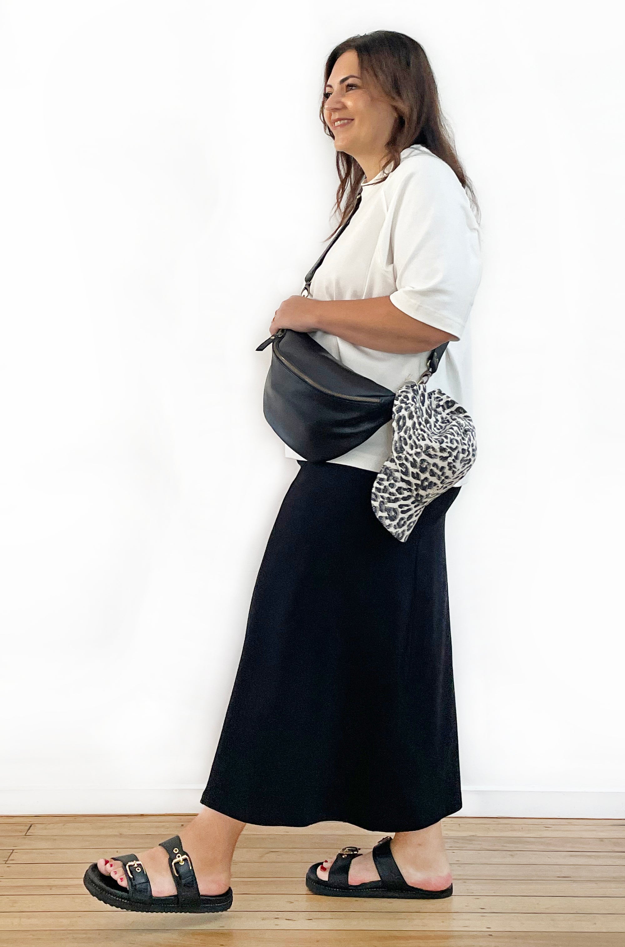BAMBOO/ORGANIC COTTON MIDI SKIRT BLACK