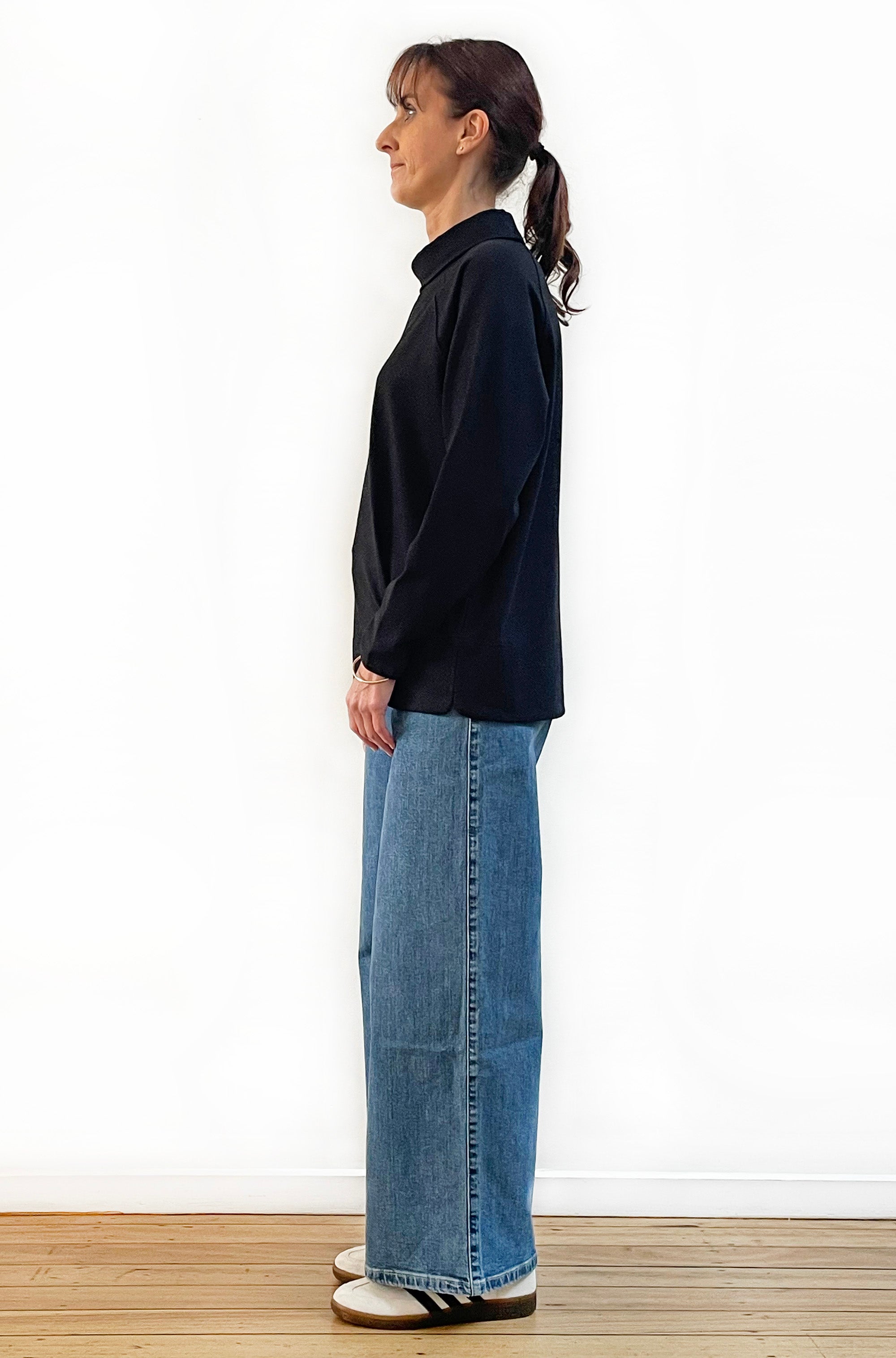 BAMBOO/ORGANIC COTTON ROLL NECK TOP BLACK