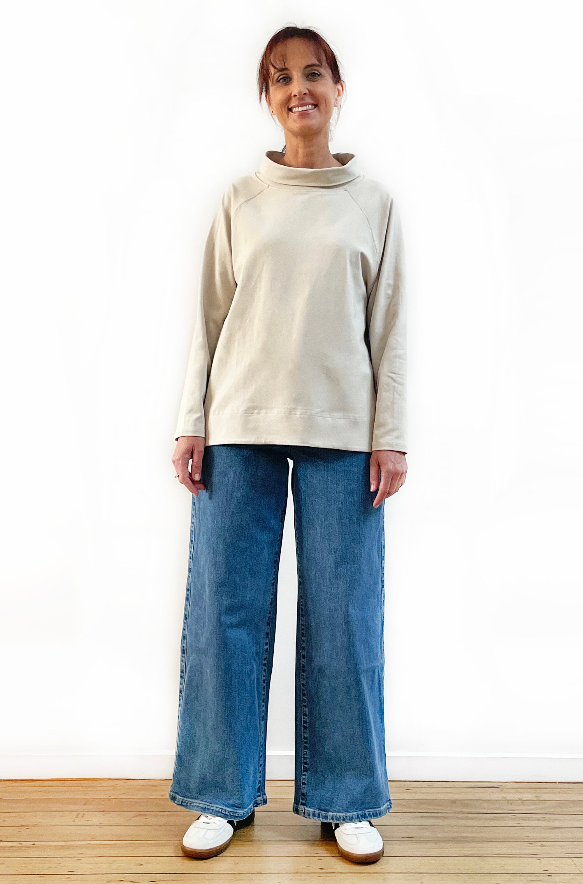 BAMBOO/ORGANIC COTTON ROLL NECK TOP CALICO