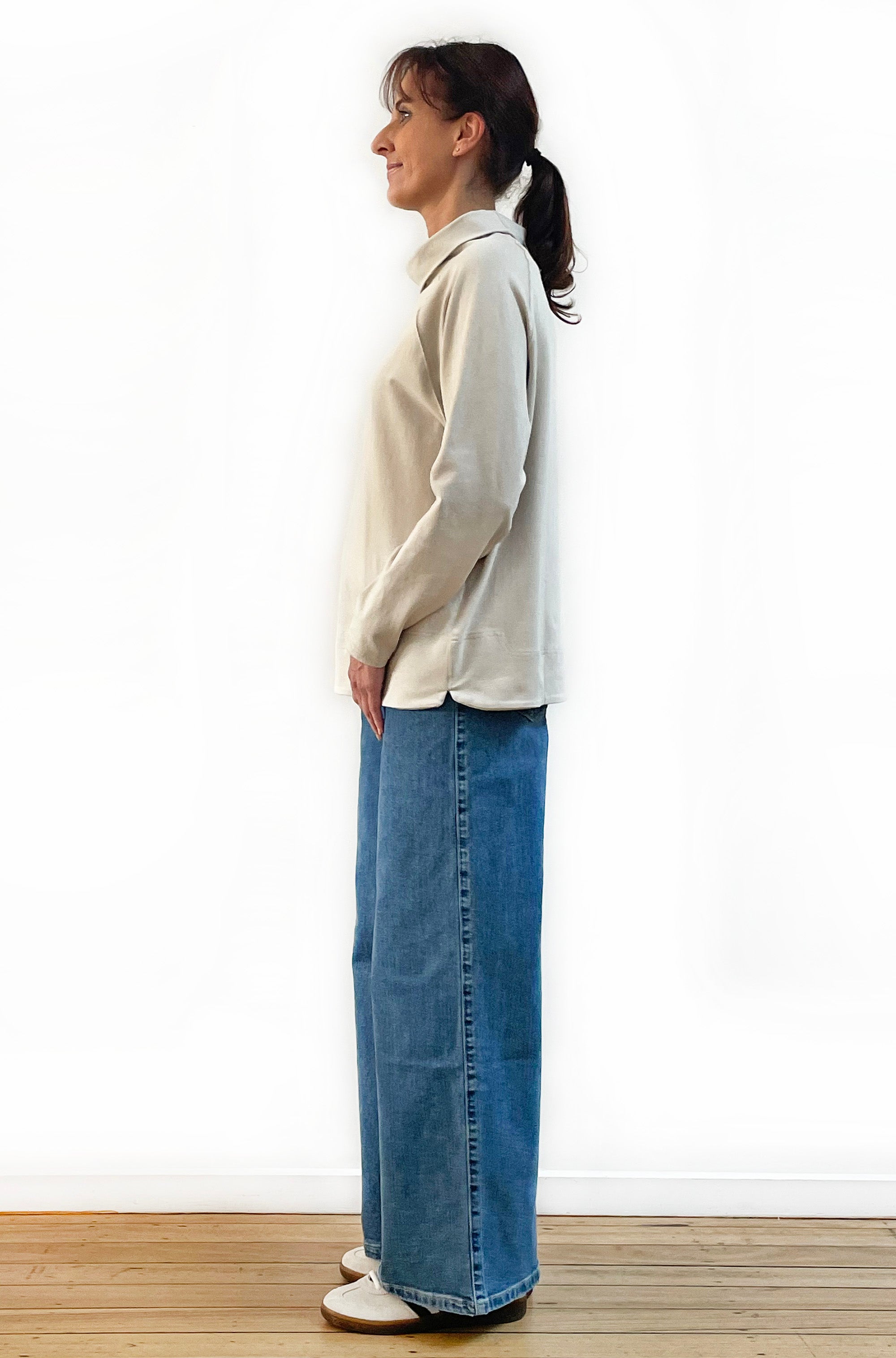 BAMBOO/ORGANIC COTTON ROLL NECK TOP CALICO