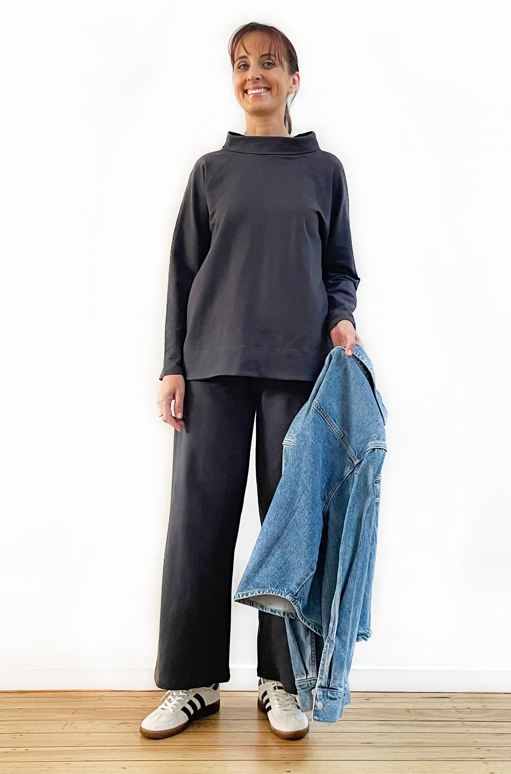BAMBOO/ORGANIC COTTON ROLL NECK TOP GRAPHITE