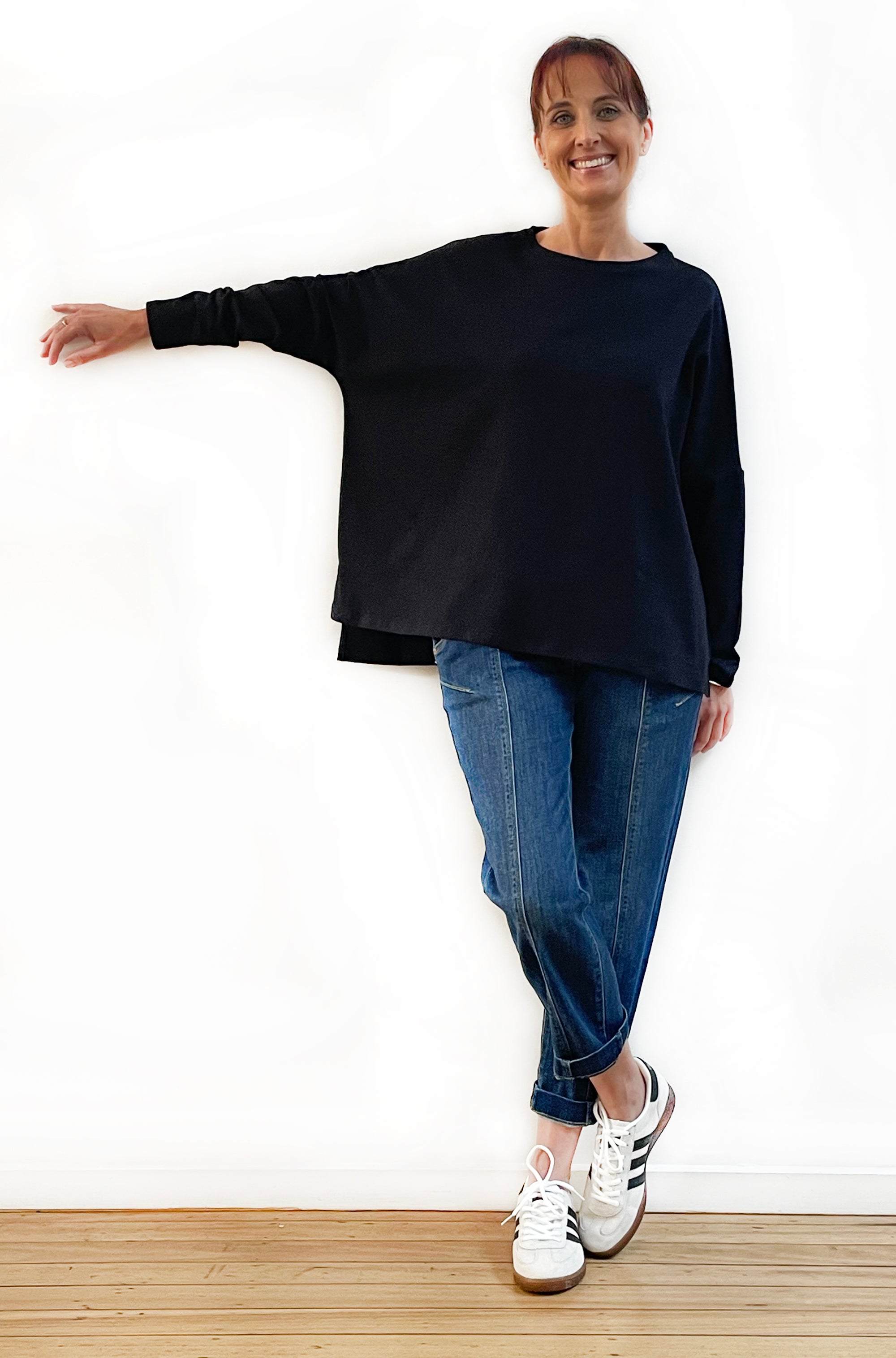 BAMBOO/ORGANIC COTTON SQUARE HEM BOX TOP BLACK