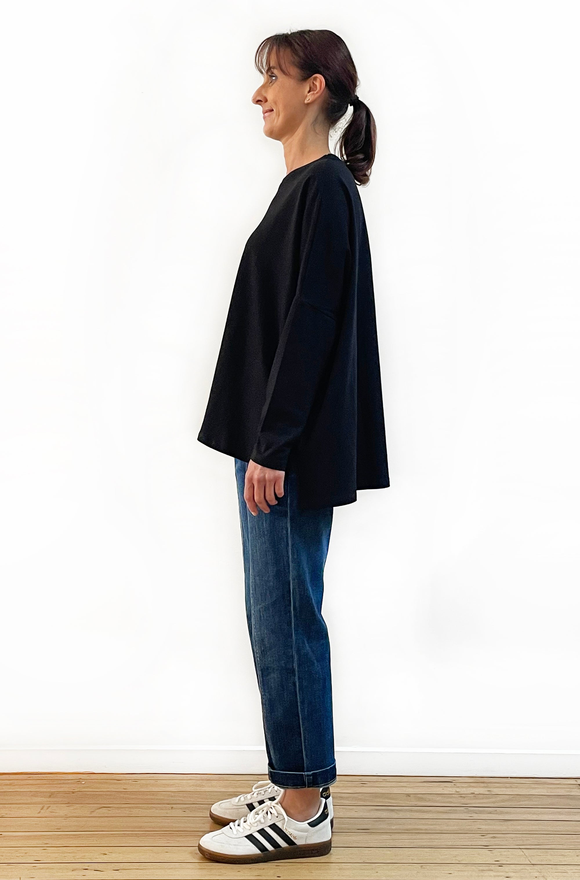 BAMBOO/ORGANIC COTTON SQUARE HEM BOX TOP BLACK