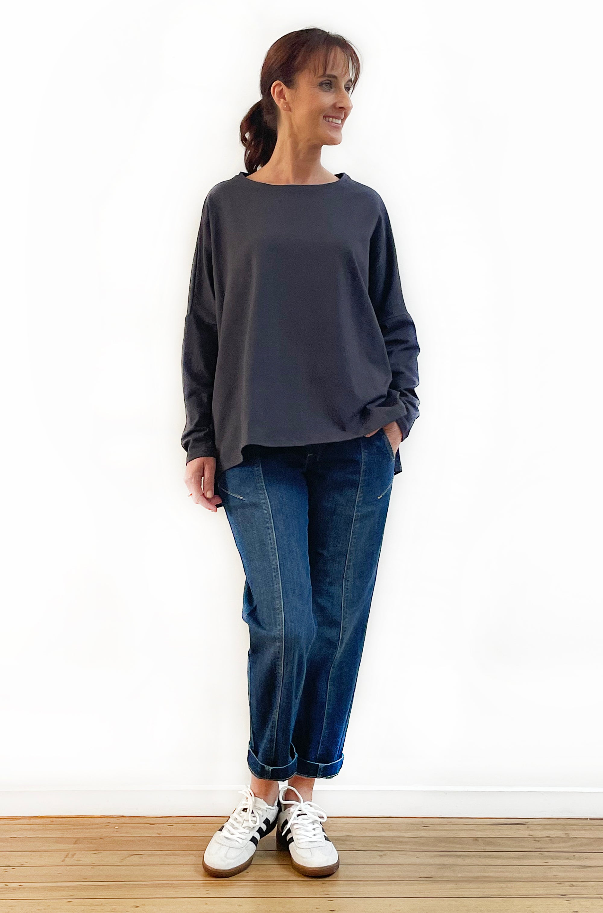BAMBOO/ORGANIC COTTON SQUARE HEM BOX TOP GRAPHITE