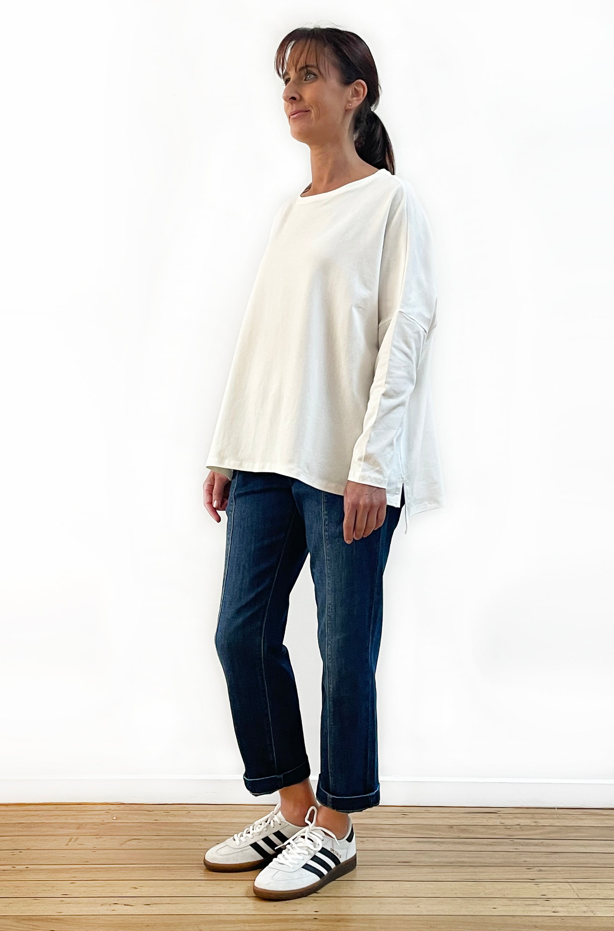 BAMBOO/ORGANIC COTTON SQUARE HEM BOX TOP OFF WHITE