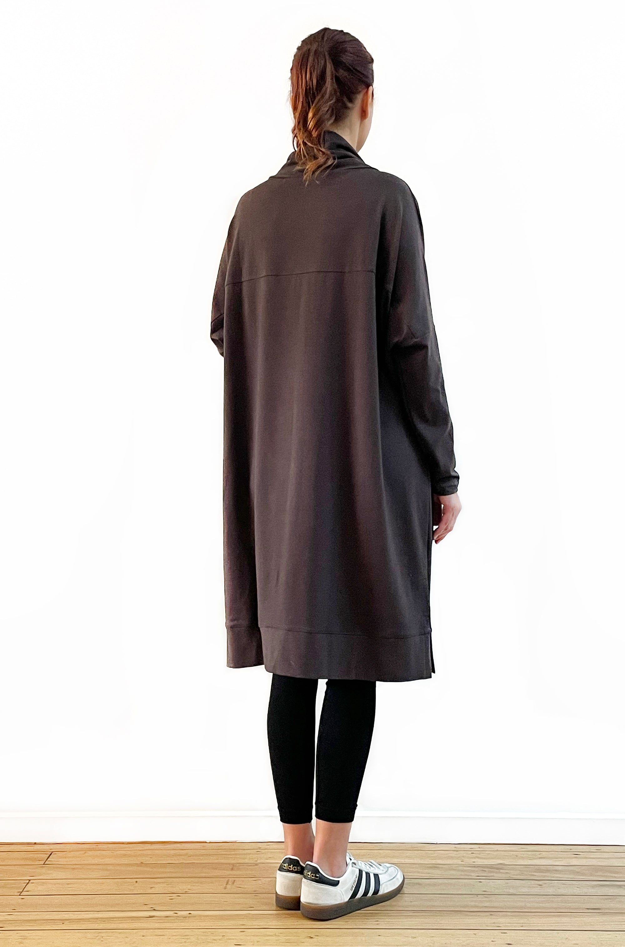 BAMBOO/ORGANIC COTTON PATCH POCKET COWL NECK DRESS CHOCOLATE