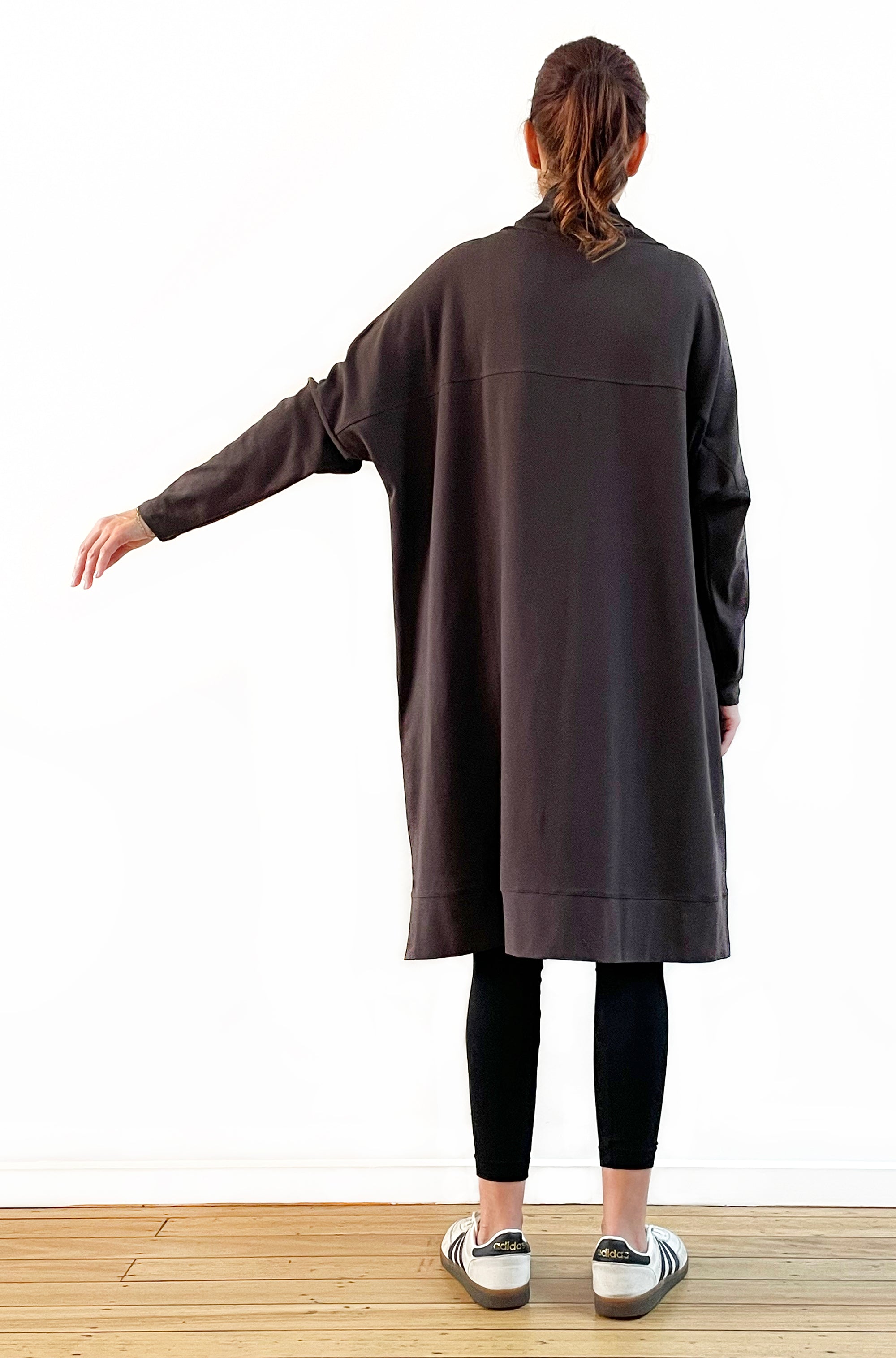 BAMBOO/ORGANIC COTTON PATCH POCKET COWL NECK DRESS CHOCOLATE