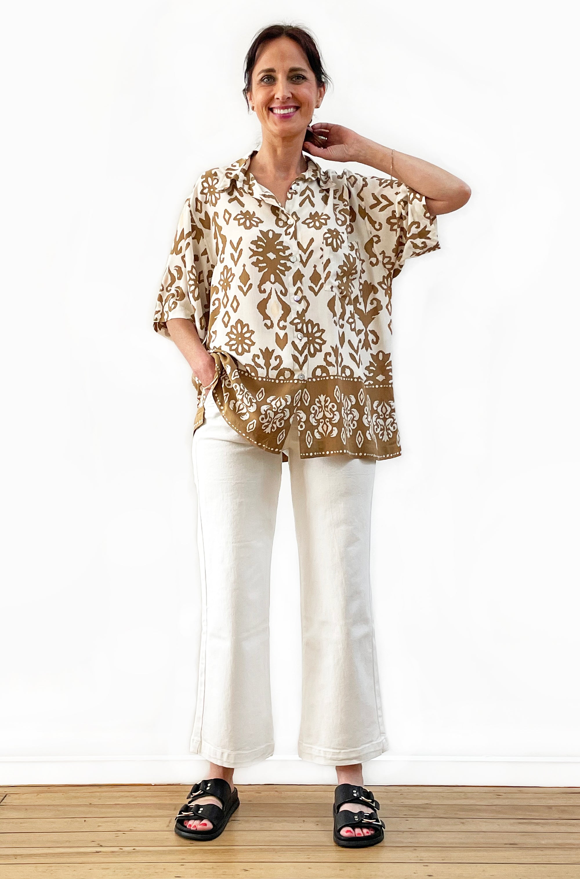 BORDER PRINT SHORT SLEEVE SHIRT BRASS