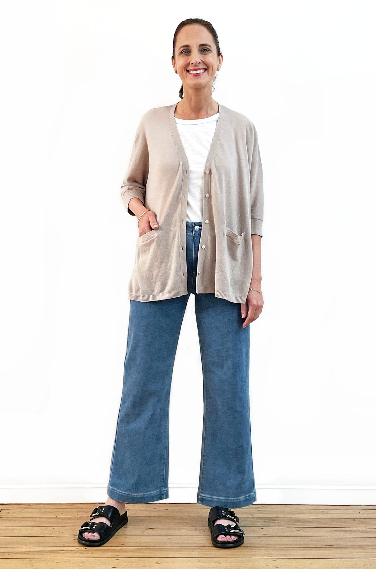BRIDGE & LORD LINEN/COTTON OVERSIZED SWING CARDIGAN STRING