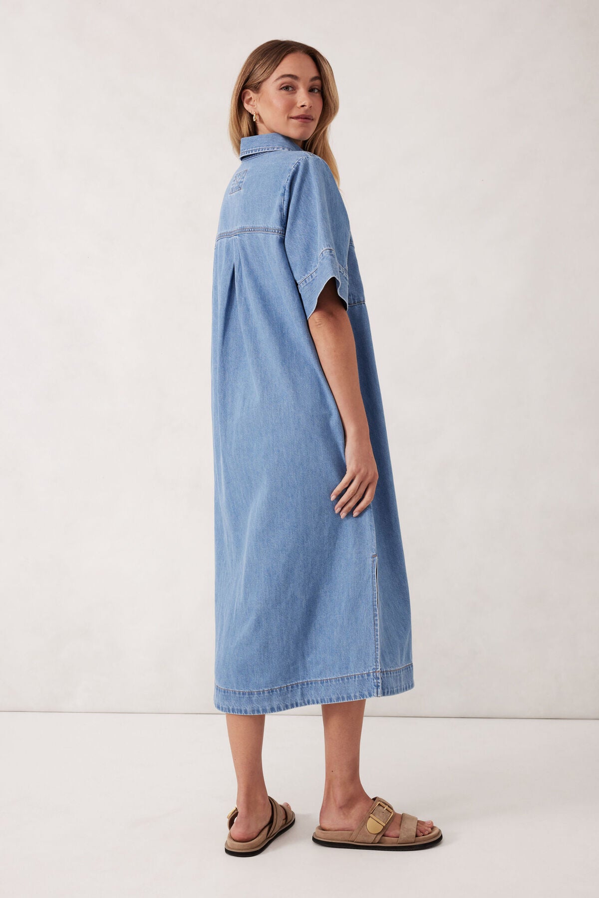 CERES LIFE AVA SHORT SLEEVE MIDI DRESS VINTAGE BLUE