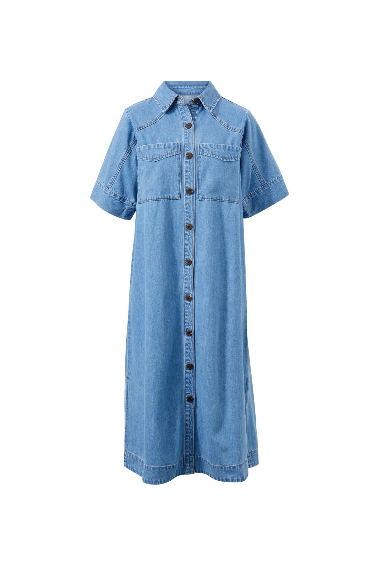 CERES LIFE AVA SHORT SLEEVE MIDI DRESS VINTAGE BLUE