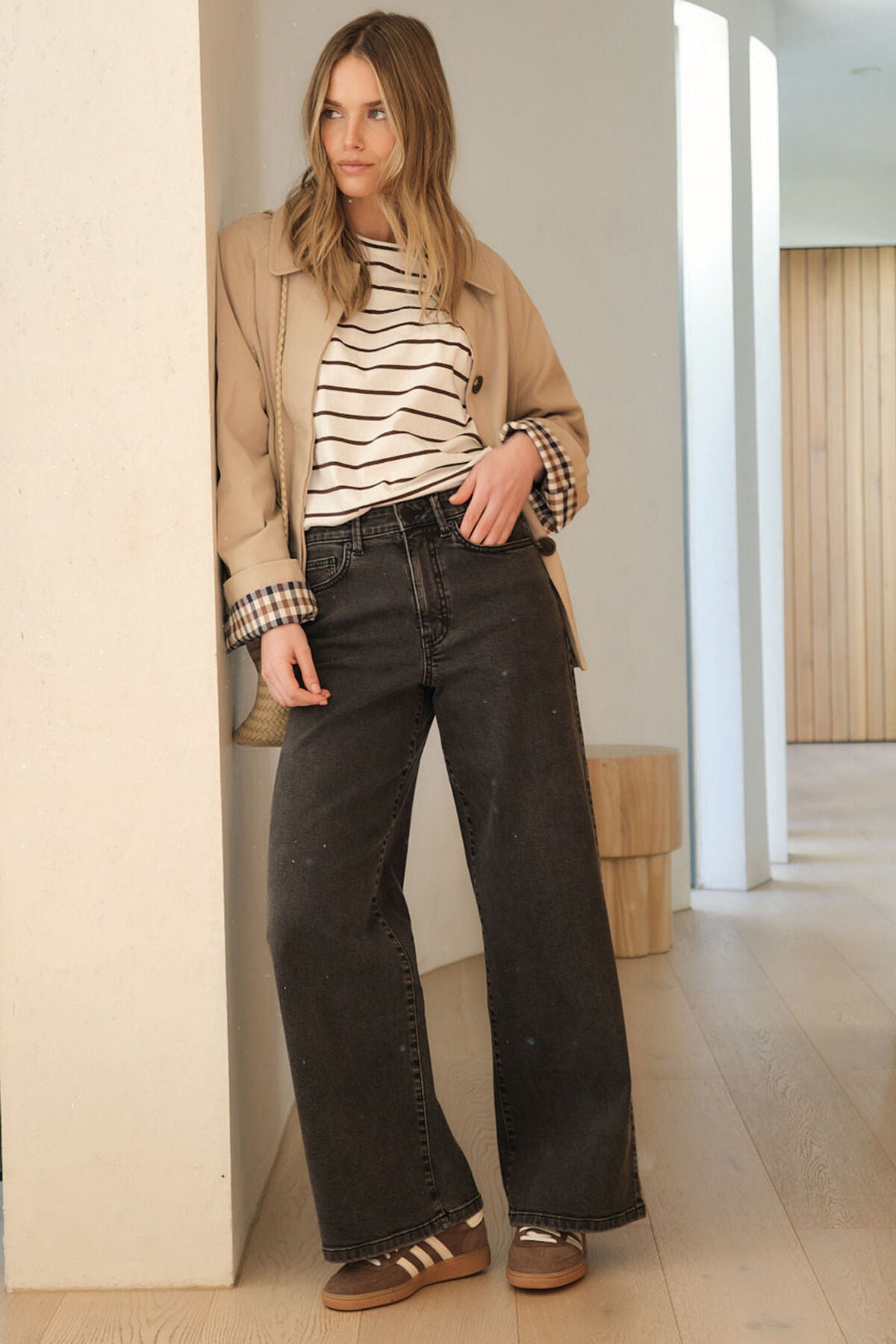 CERES LIFE EVIE WIDE LEG JEAN WASHED BLACK