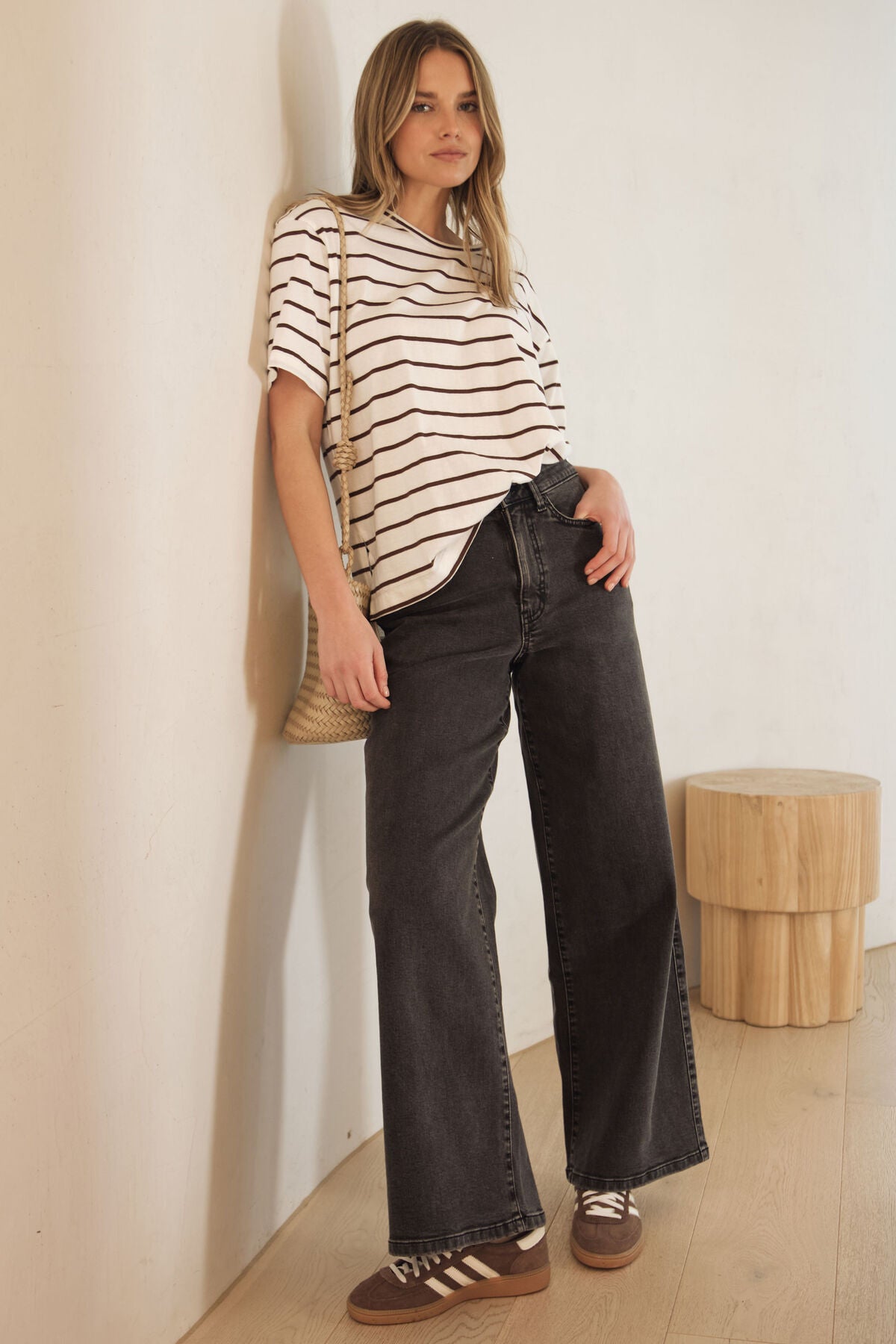 CERES LIFE EVIE WIDE LEG JEAN WASHED BLACK