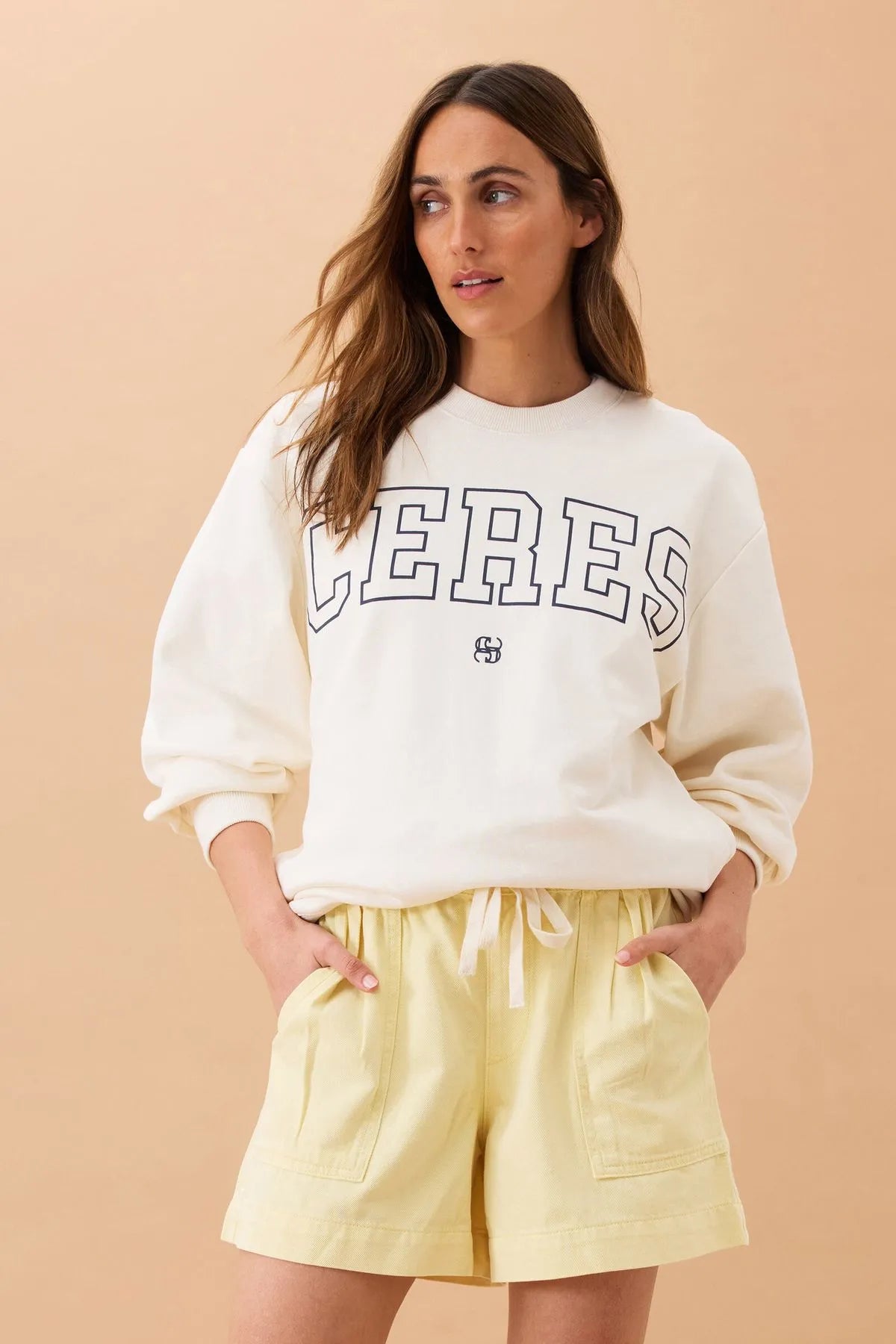 CERES LIFE ISLA OVERSIZED SLOUCHY CREW WINTER WHITE
