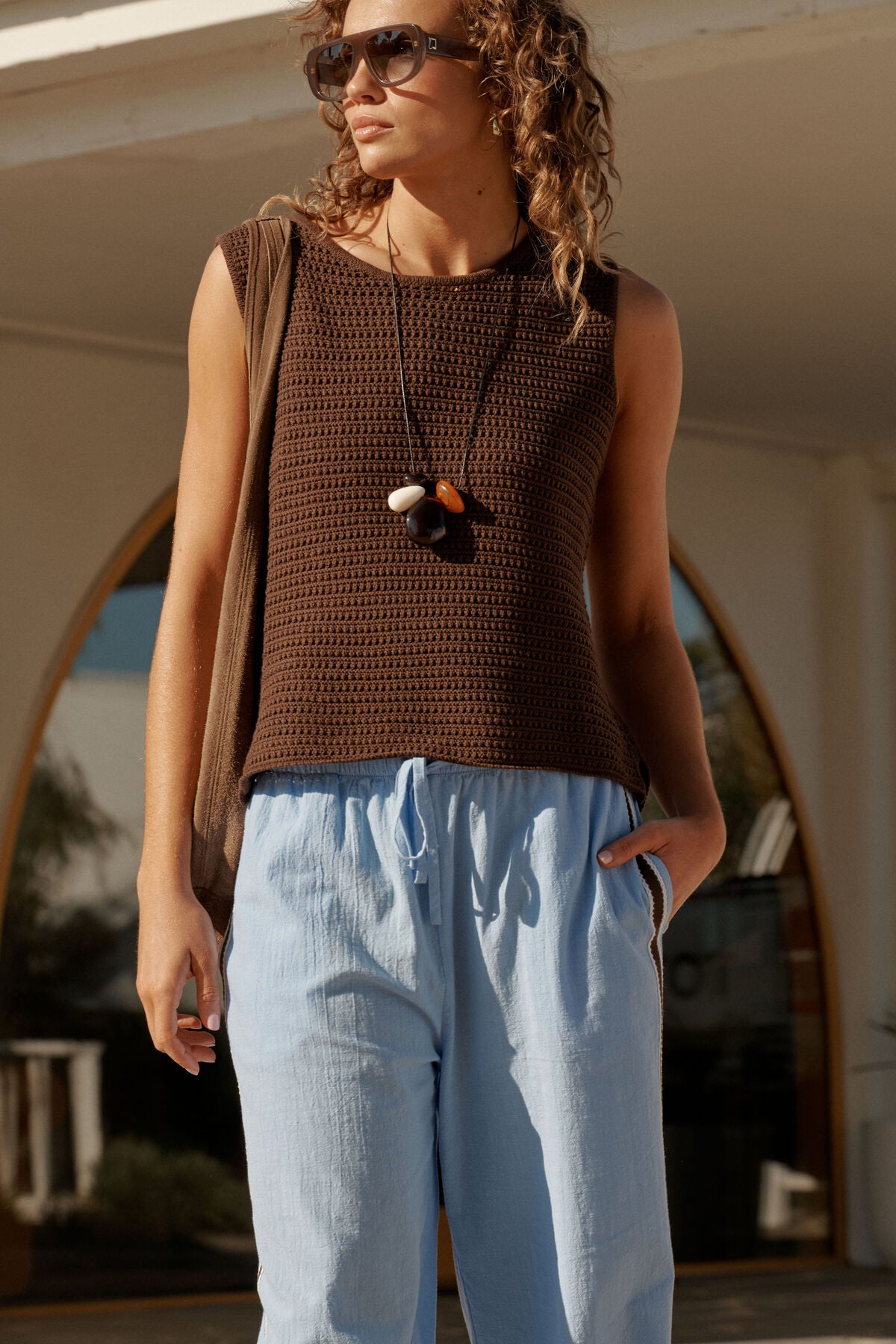 CERES LIFE MARGOT MESH KNIT TANK CHOCOLATE