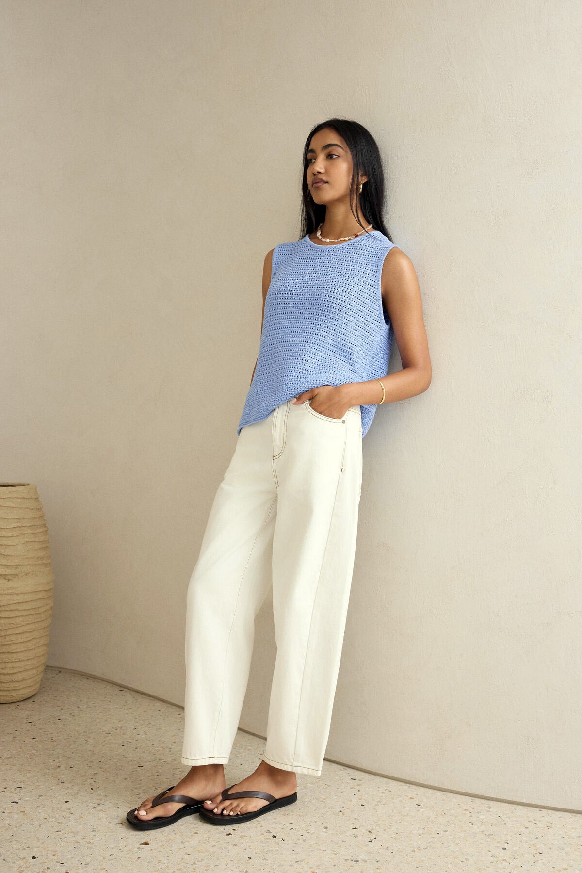 CERES LIFE MARGOT MESH KNIT TANK SKY BLUE