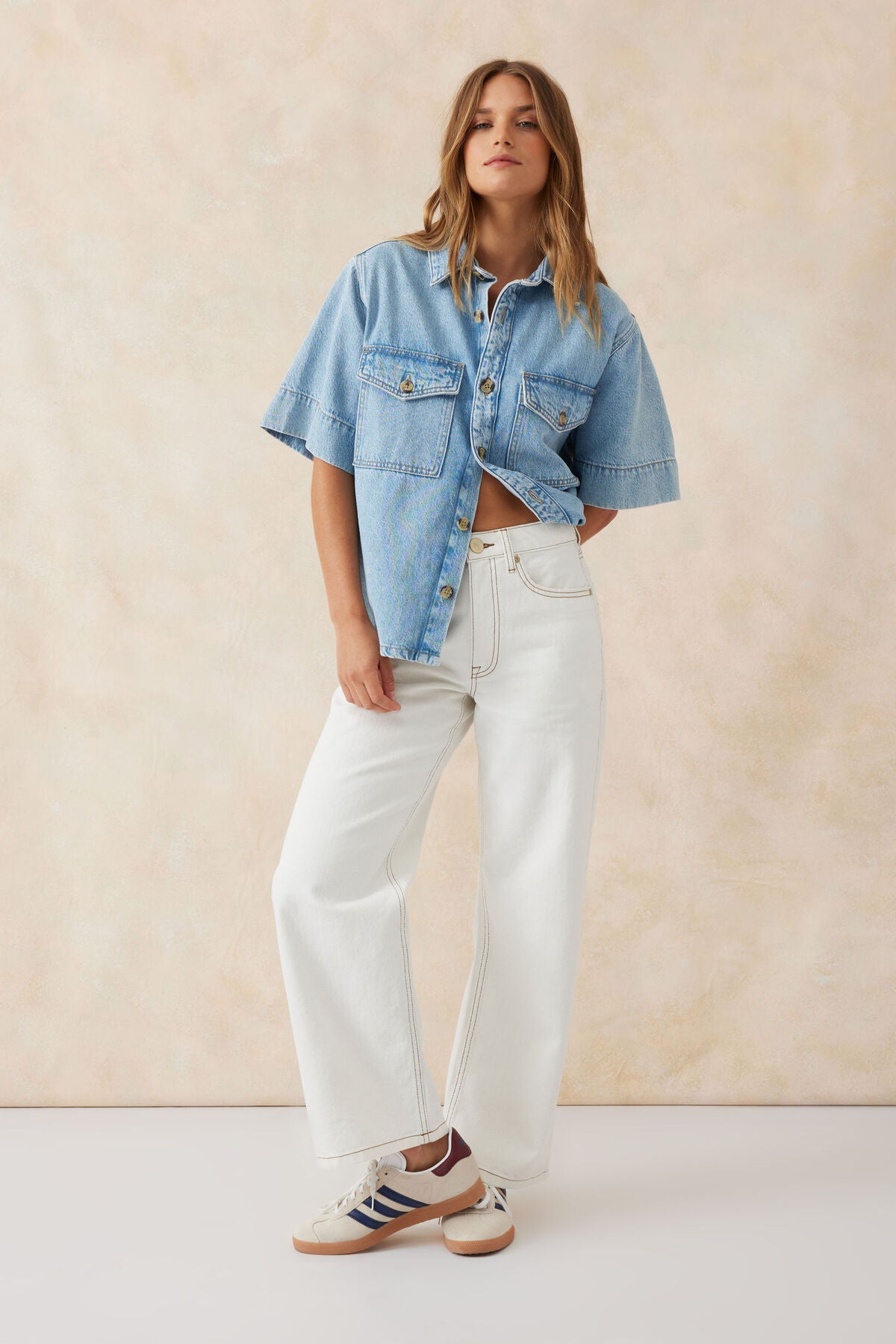 CERES LIFE SHORT SLEEVE BOXY SHIRT VINTAGE BLUE DENIM