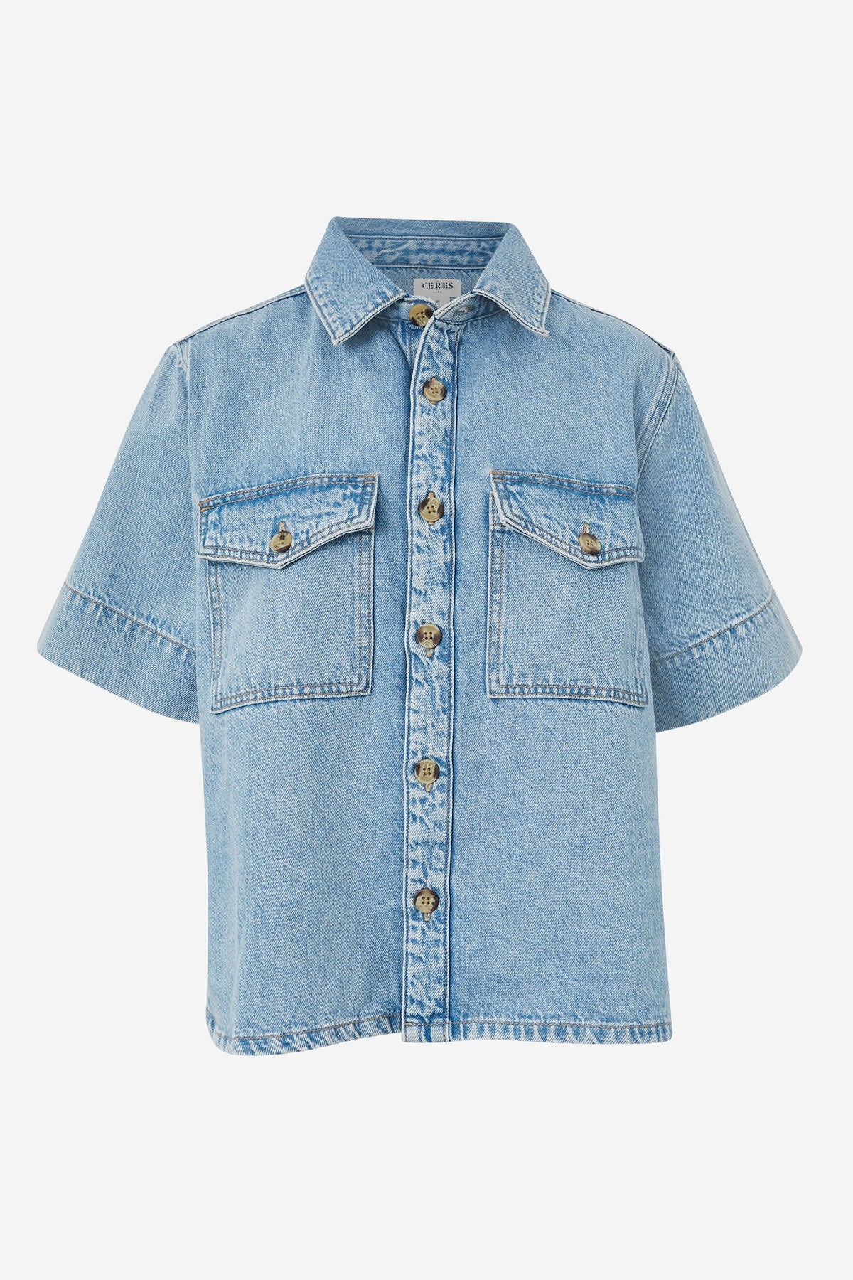 CERES LIFE SHORT SLEEVE BOXY SHIRT VINTAGE BLUE DENIM