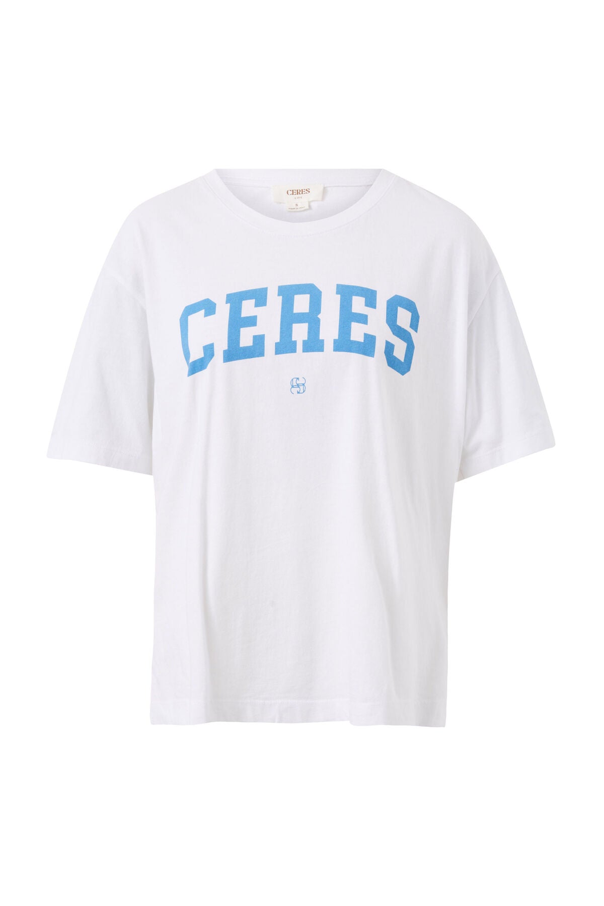 CERES LIFE 100% COTTON SLOUCHY SPLIT HEM VARSITY TEE WHITE