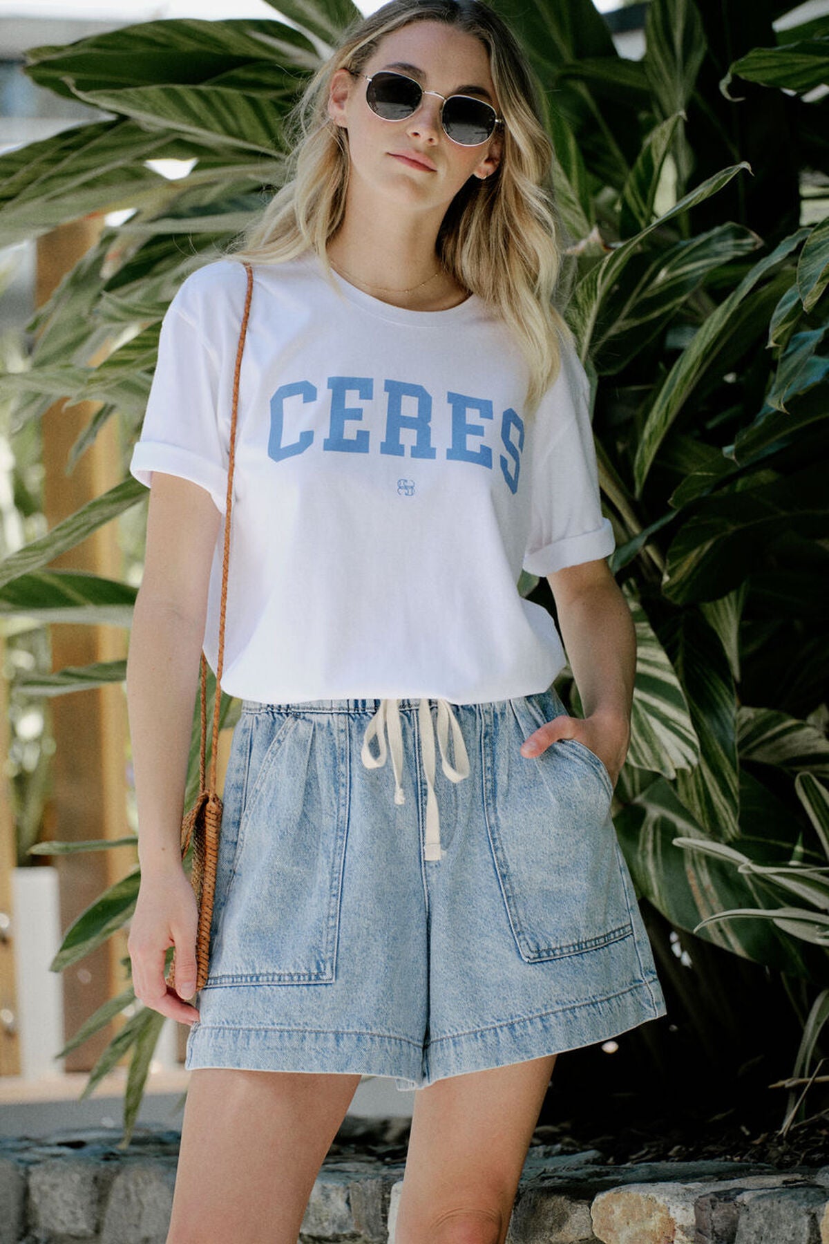 CERES LIFE 100% COTTON SLOUCHY SPLIT HEM VARSITY TEE WHITE