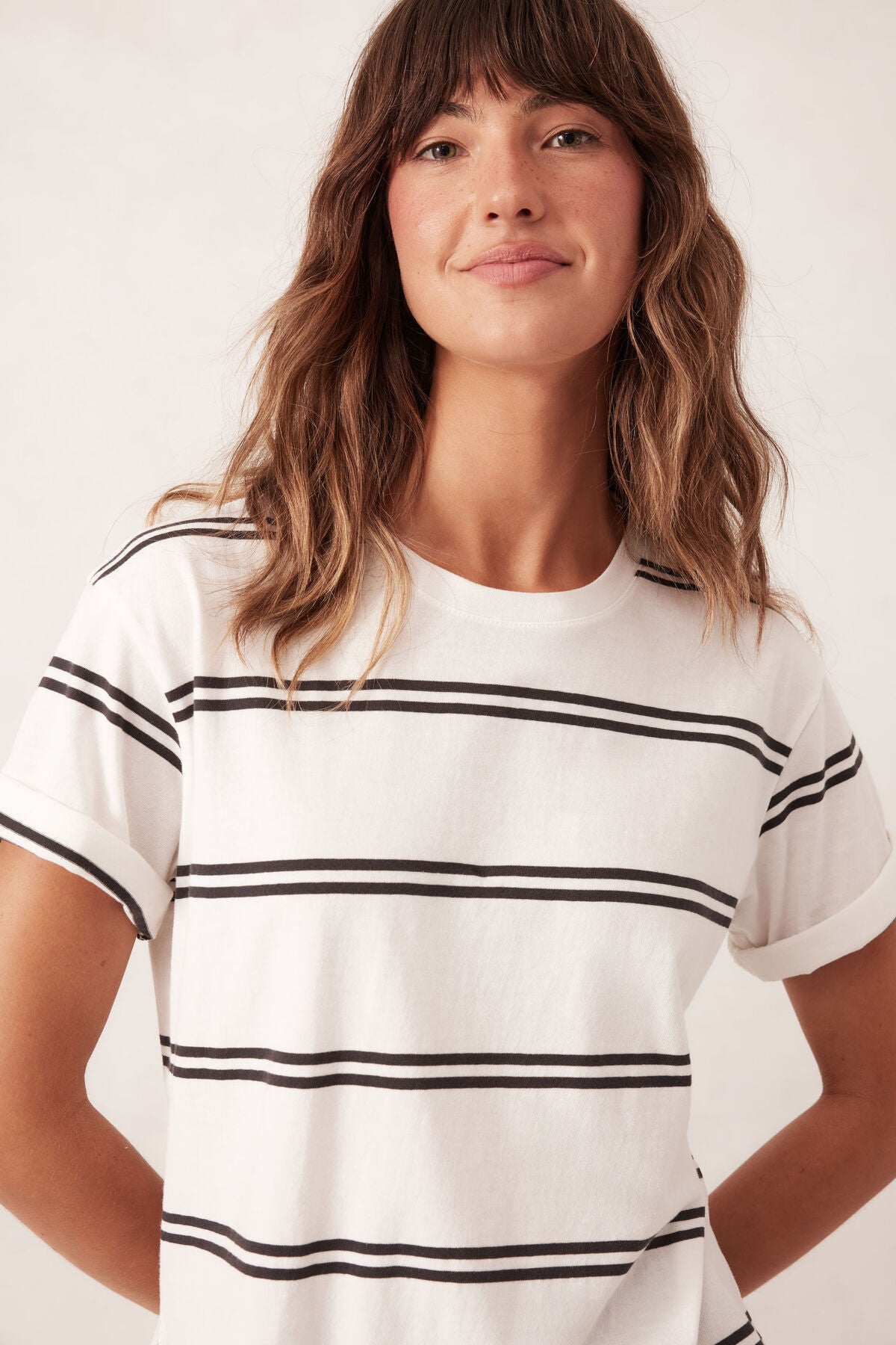 CERES LIFE STEVIE SLOUCHY TEE VANILLA/PHANTOM DOUBLE STRIPE