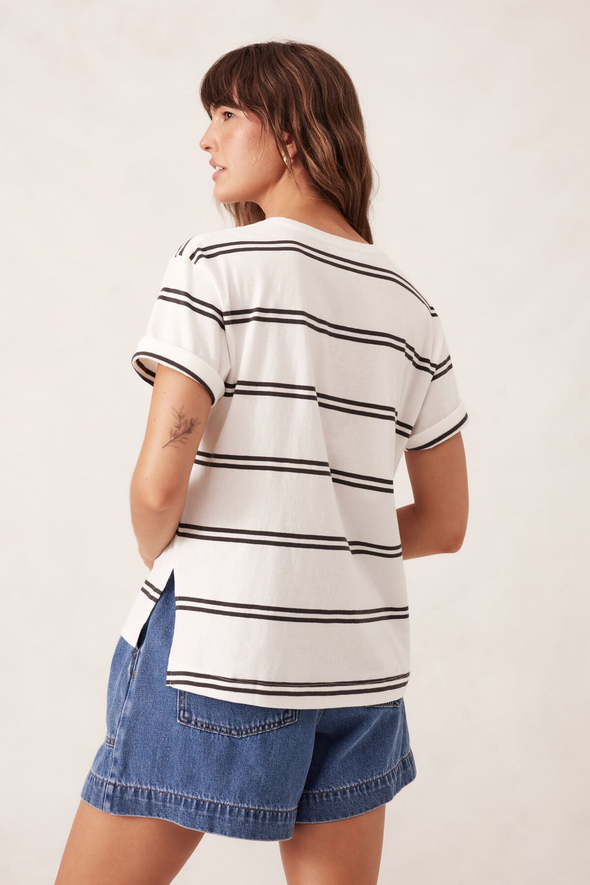 CERES LIFE STEVIE SLOUCHY TEE VANILLA/PHANTOM DOUBLE STRIPE