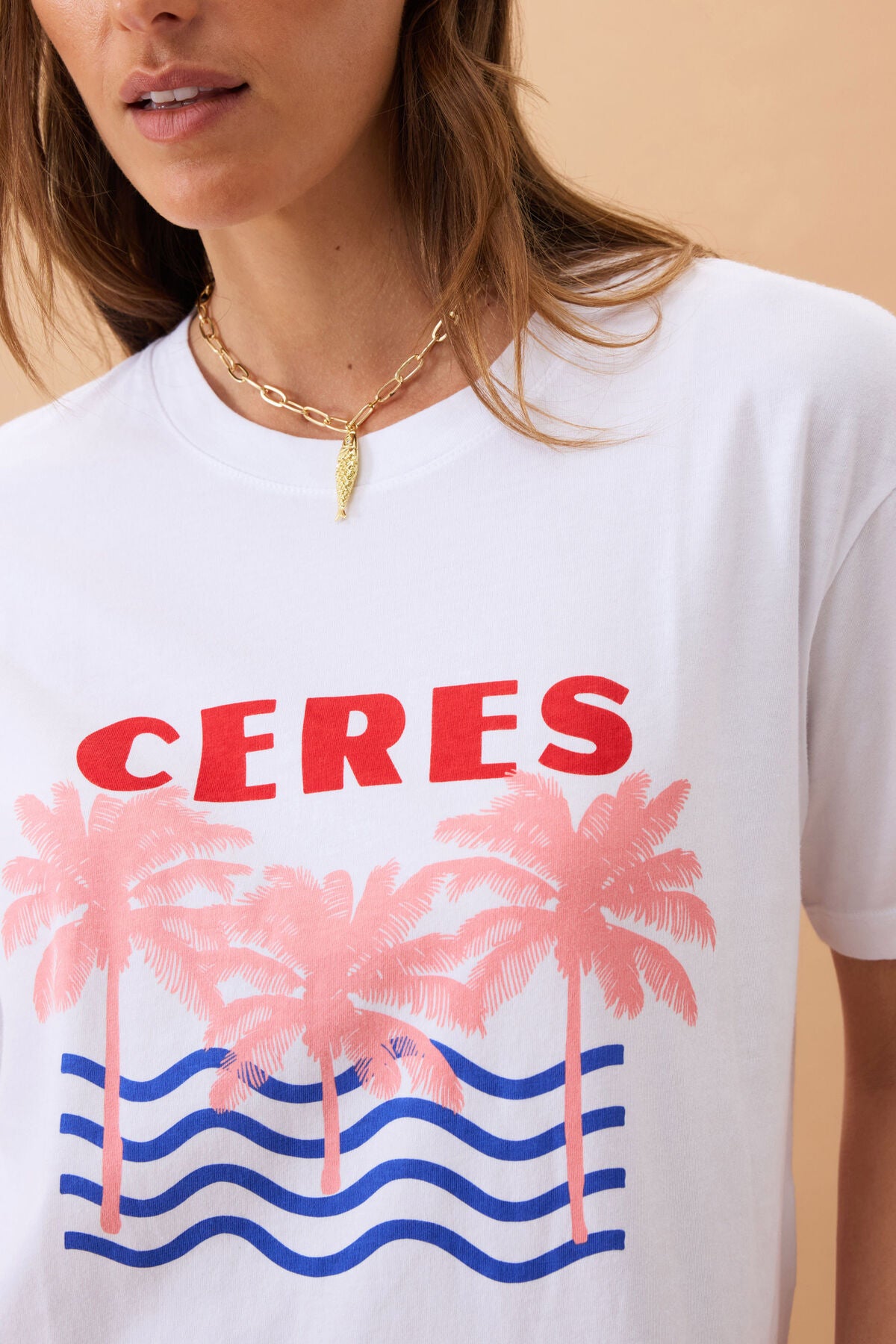 CERES LIFE STEVIE SLOUCHY TEE WHITE/RETRO PALMS