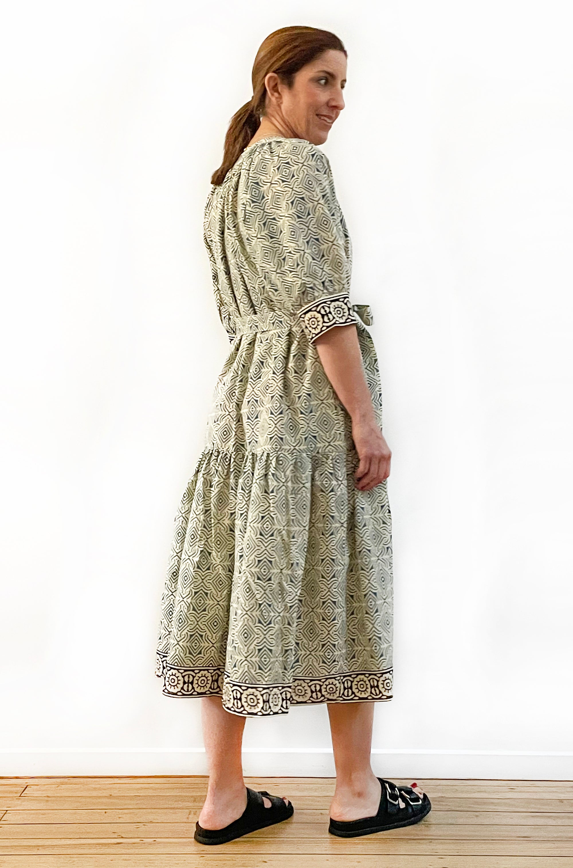 COTTON BLOCK PRINT DRESS TEAL