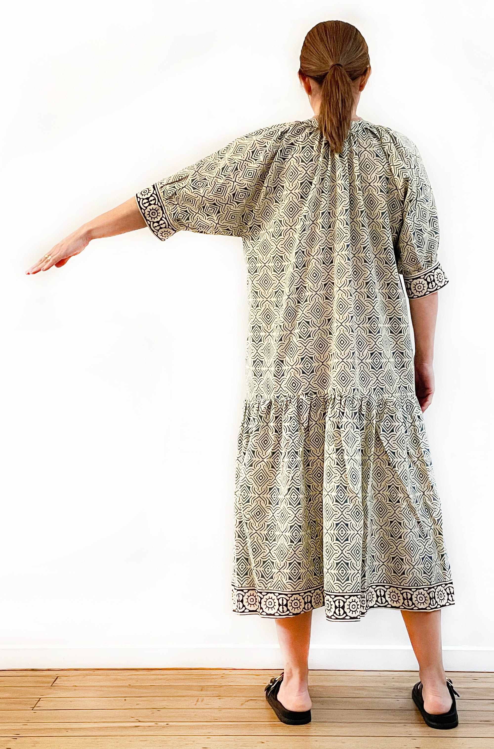 COTTON BLOCK PRINT DRESS TEAL