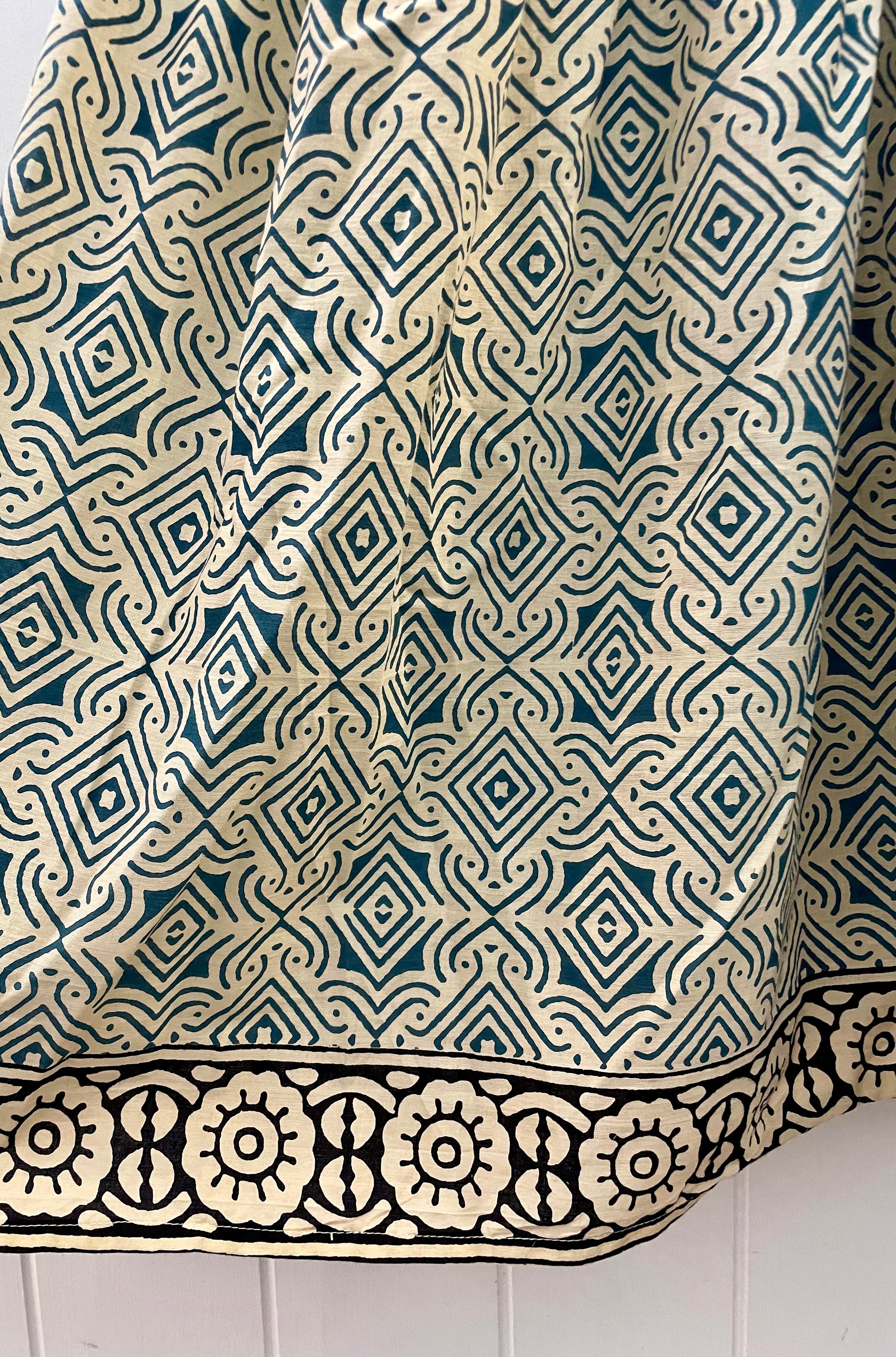 COTTON BLOCK PRINT DRESS TEAL