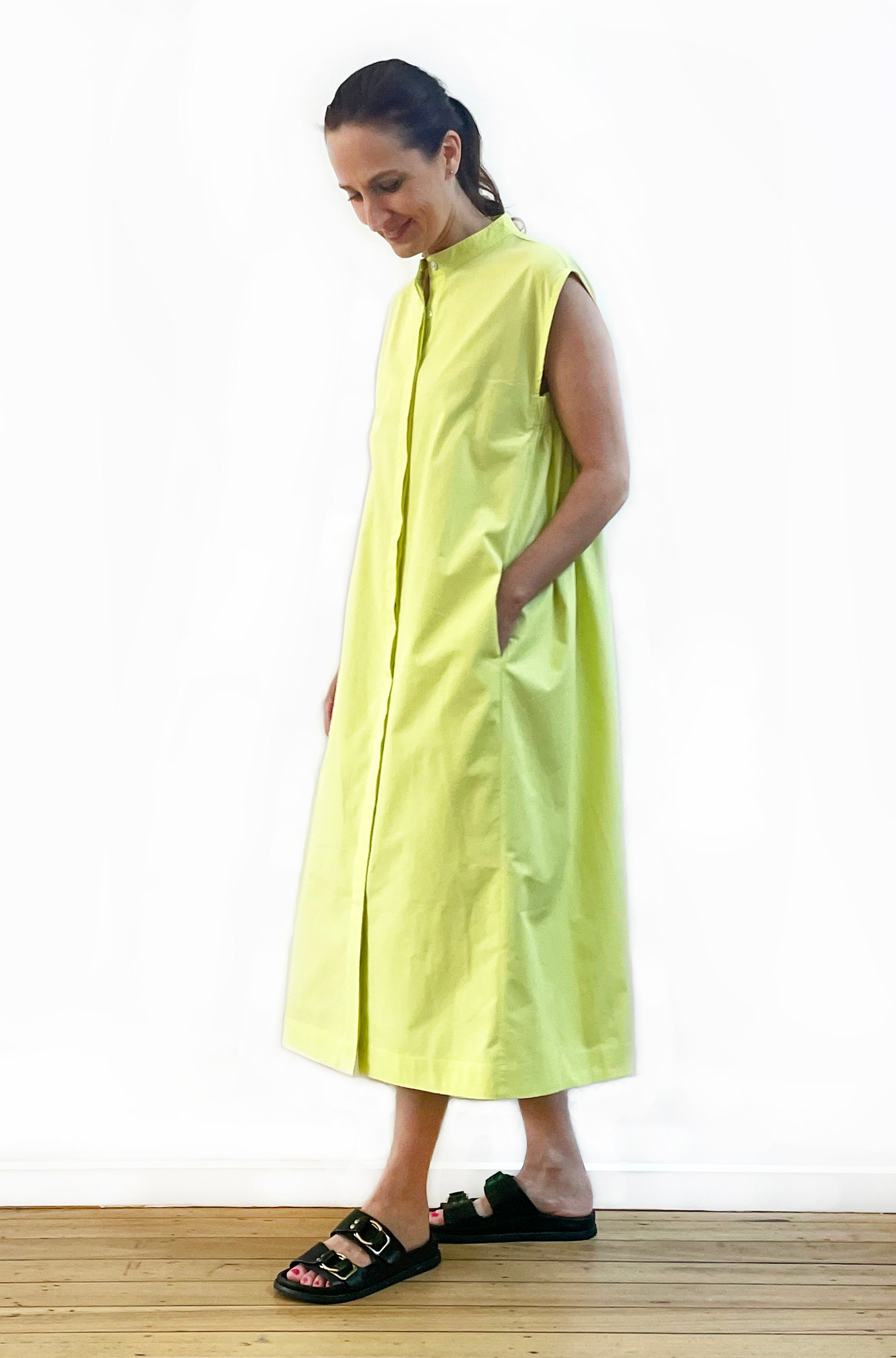 COTTON BUTTON THRU ELASTIC PANEL DRESS LEMONADE
