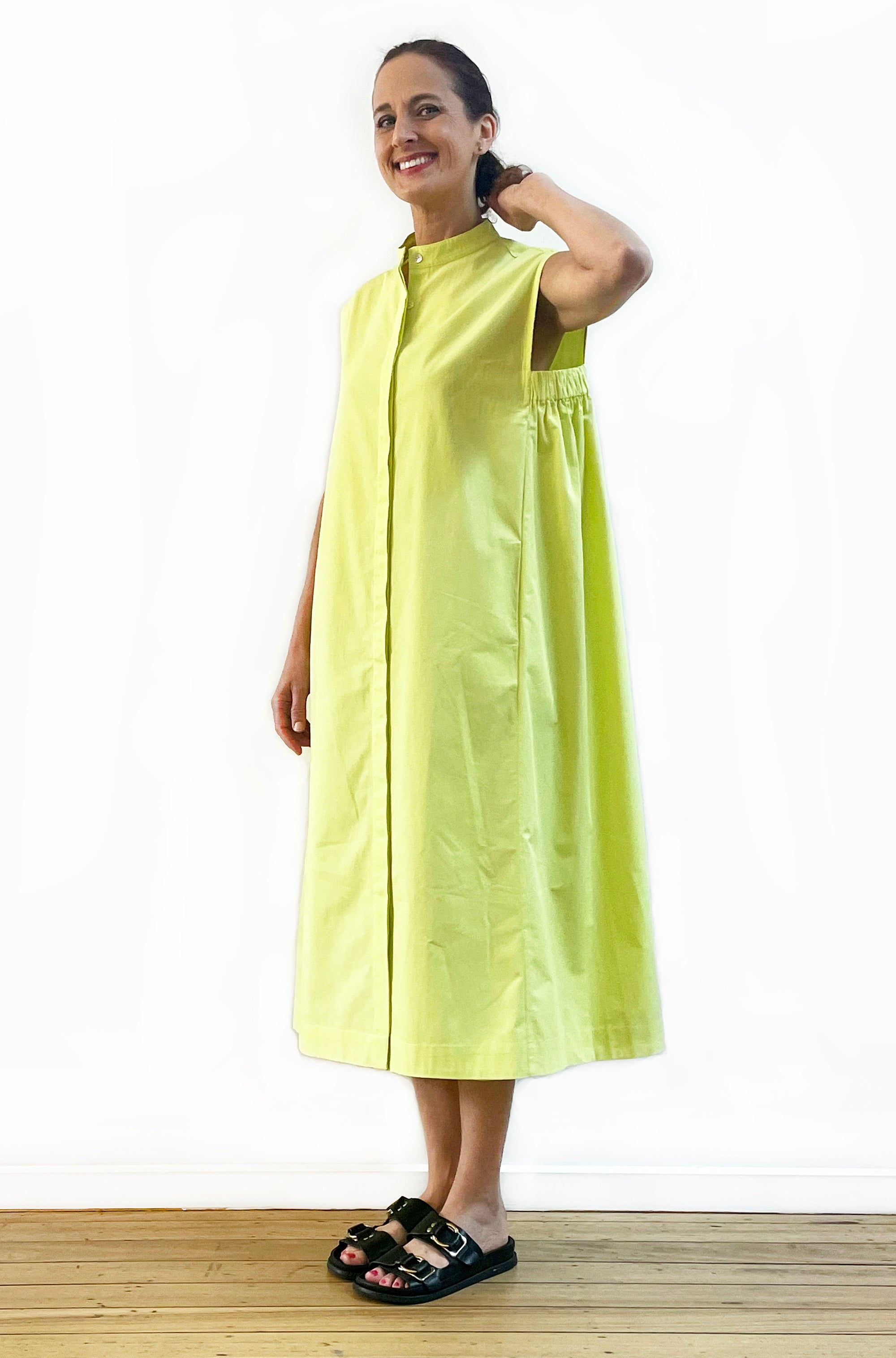 COTTON BUTTON THRU ELASTIC PANEL DRESS LEMONADE