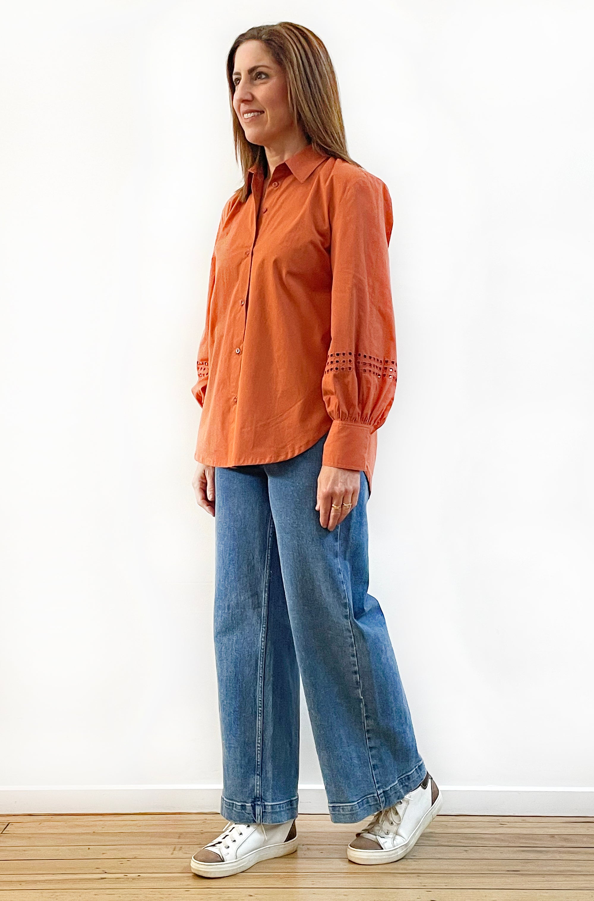 COTTON SLIM CUT CLASSIC CUTWORK SHIRT SPICE