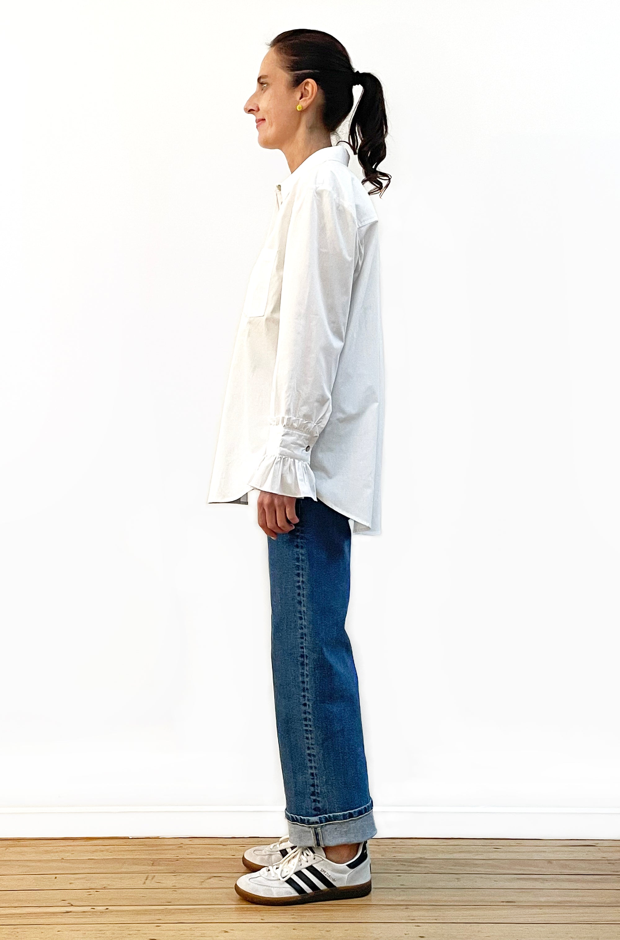 COTTON SLIM CUT CLASSIC FRILL CUFF SHIRT WHITE