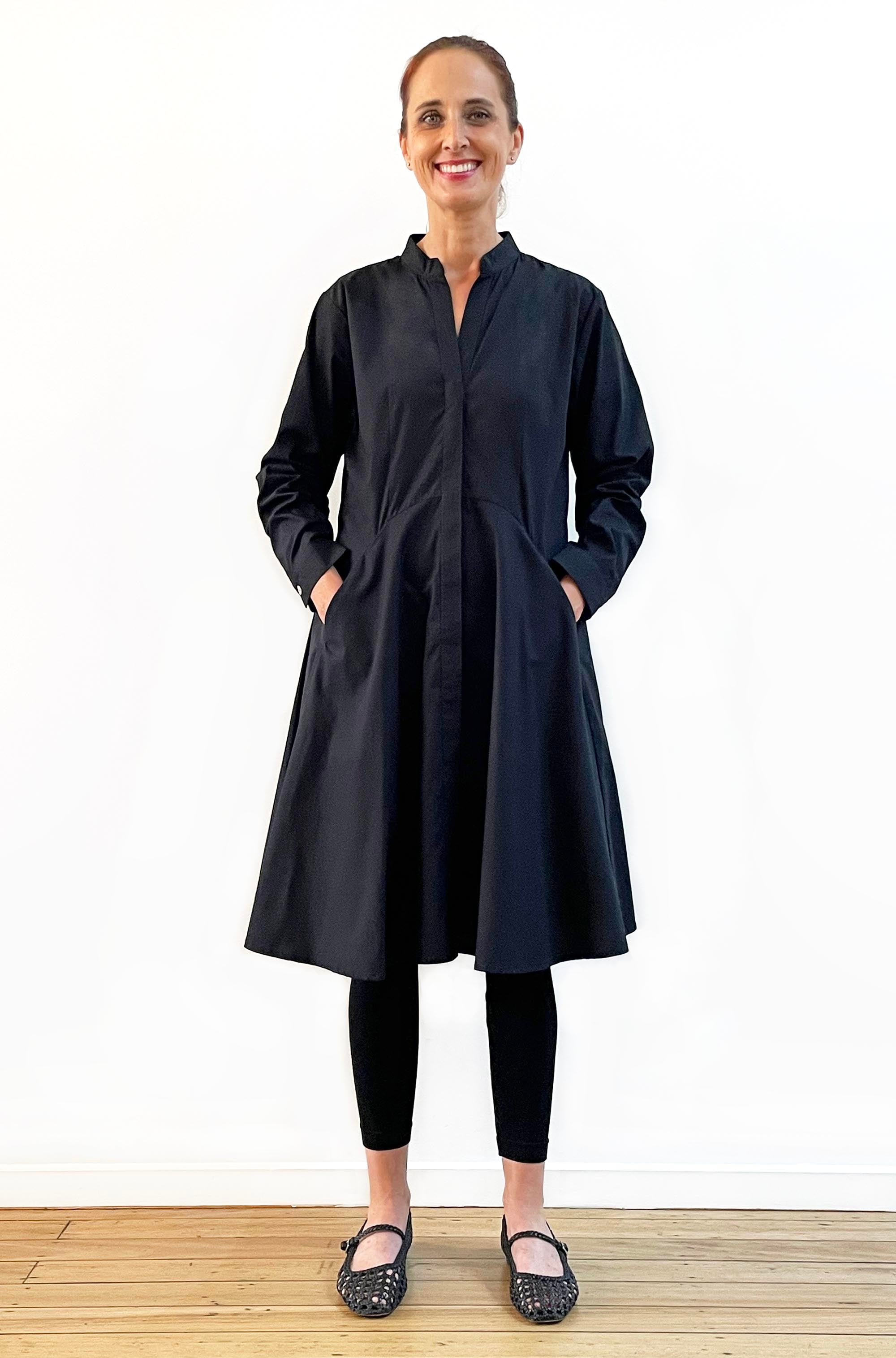 COTTON CURVED SKIRT TUNIC DRESS BLACK