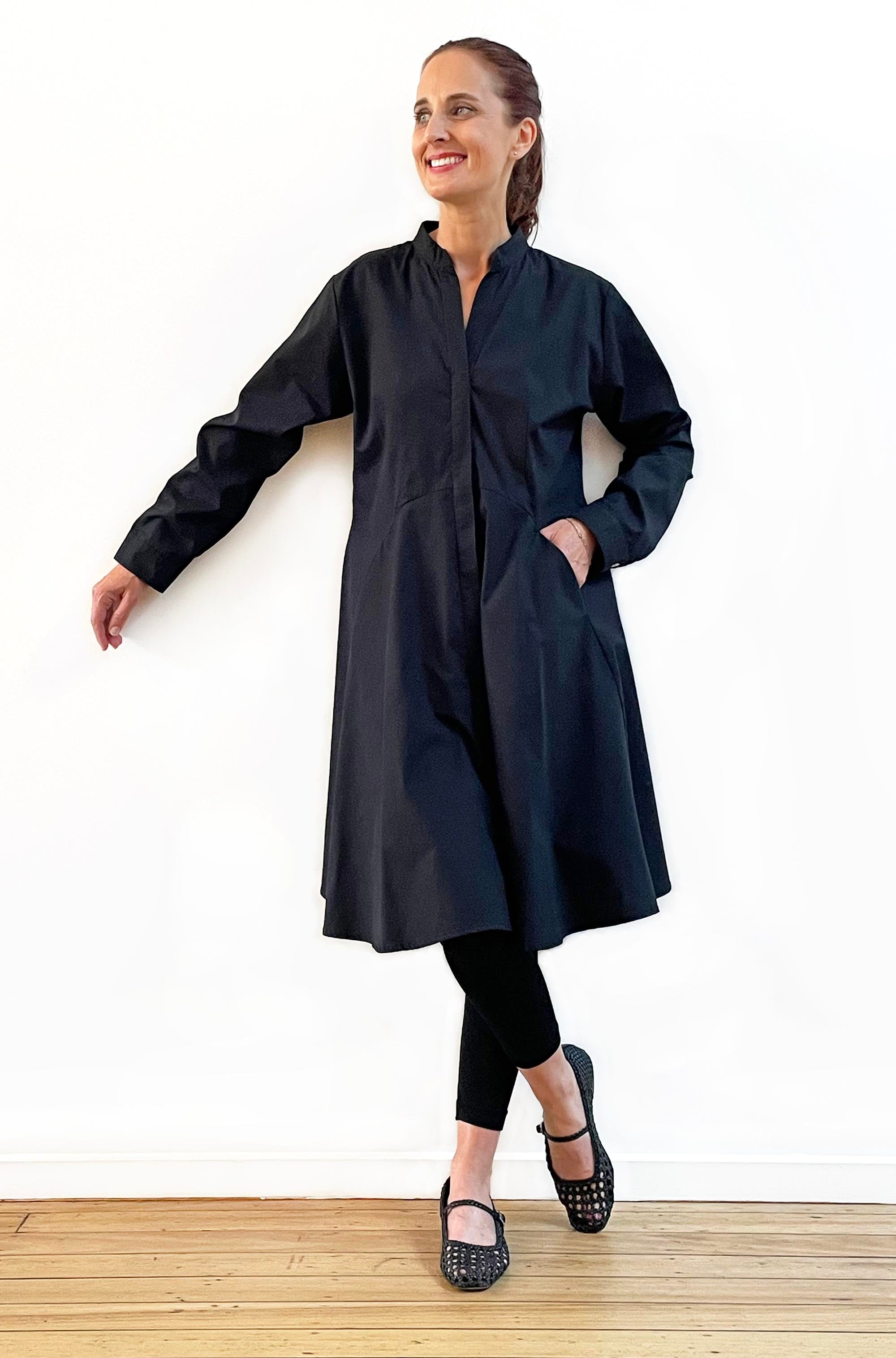 COTTON CURVED SKIRT TUNIC DRESS BLACK