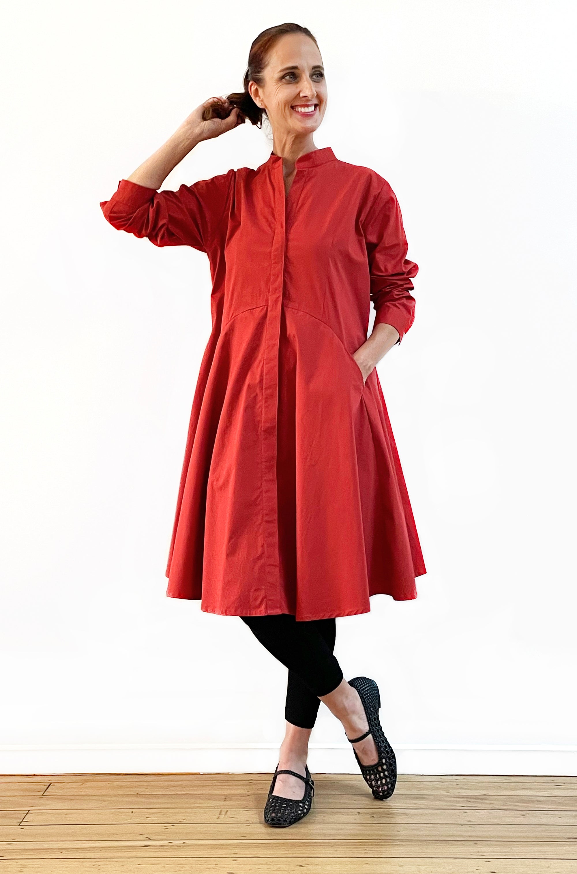 COTTON CURVED SKIRT TUNIC DRESS PAPRIKA