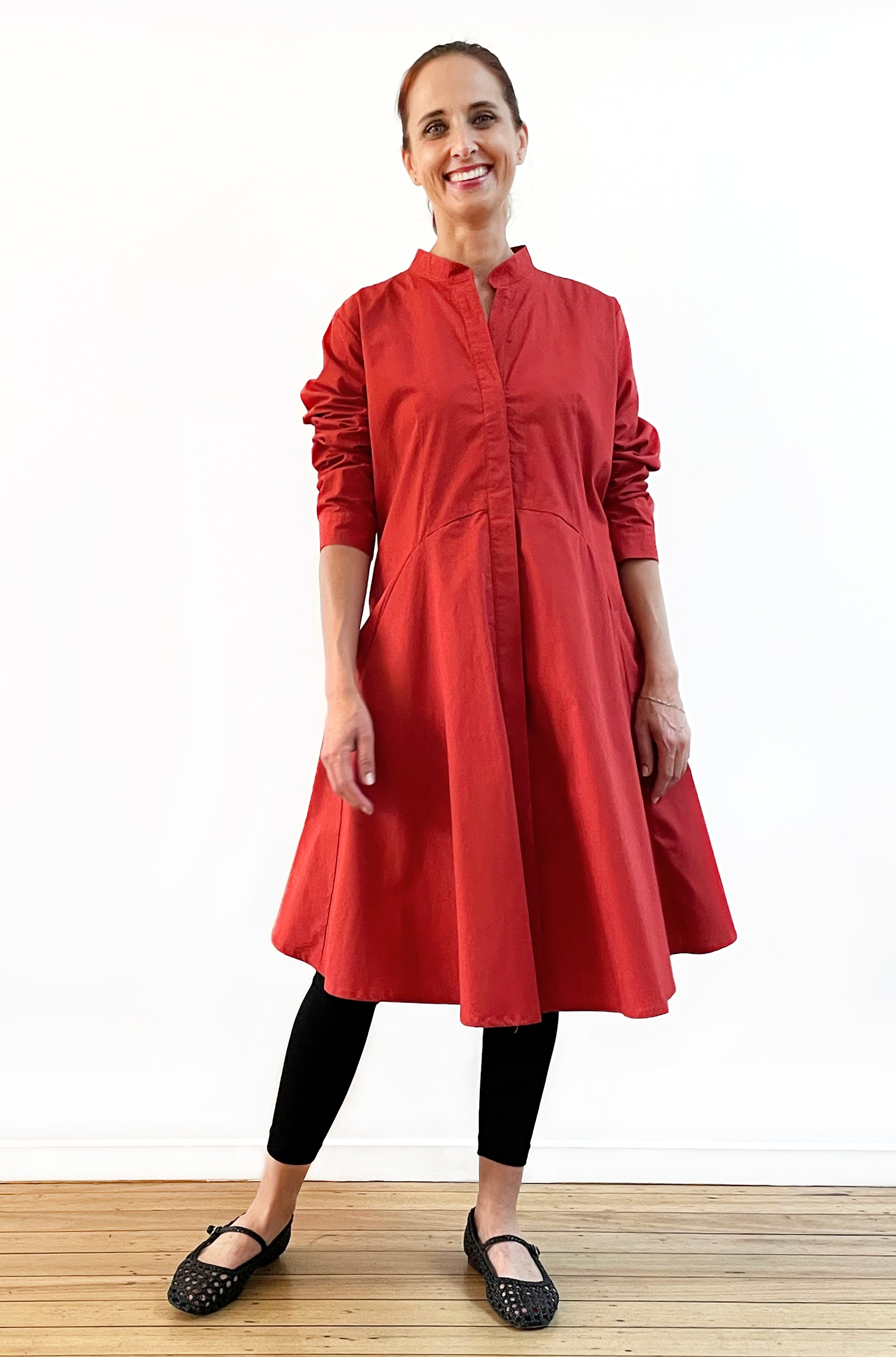 COTTON CURVED SKIRT TUNIC DRESS PAPRIKA